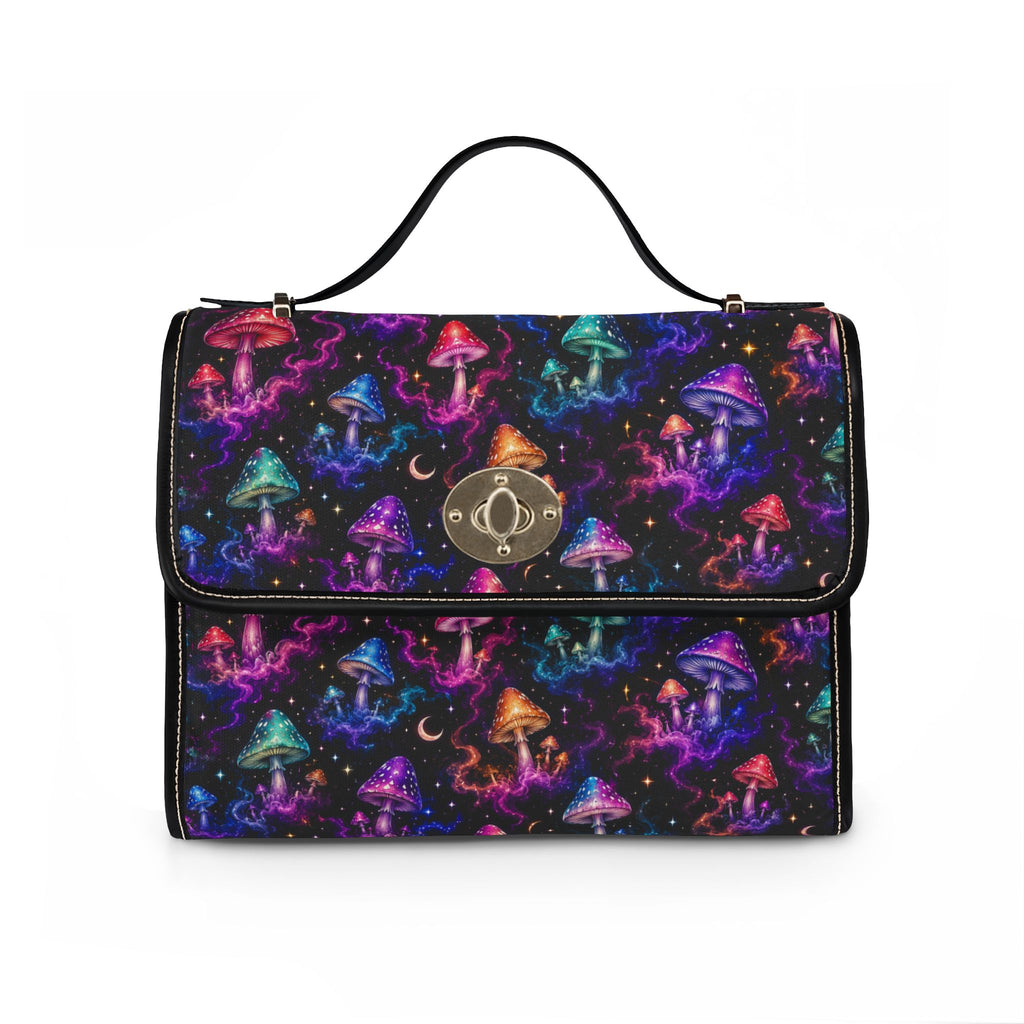 Neon Psychedelic Mushrooms Waterproof Canvas Bag | Colorful Galaxy Fungi Print