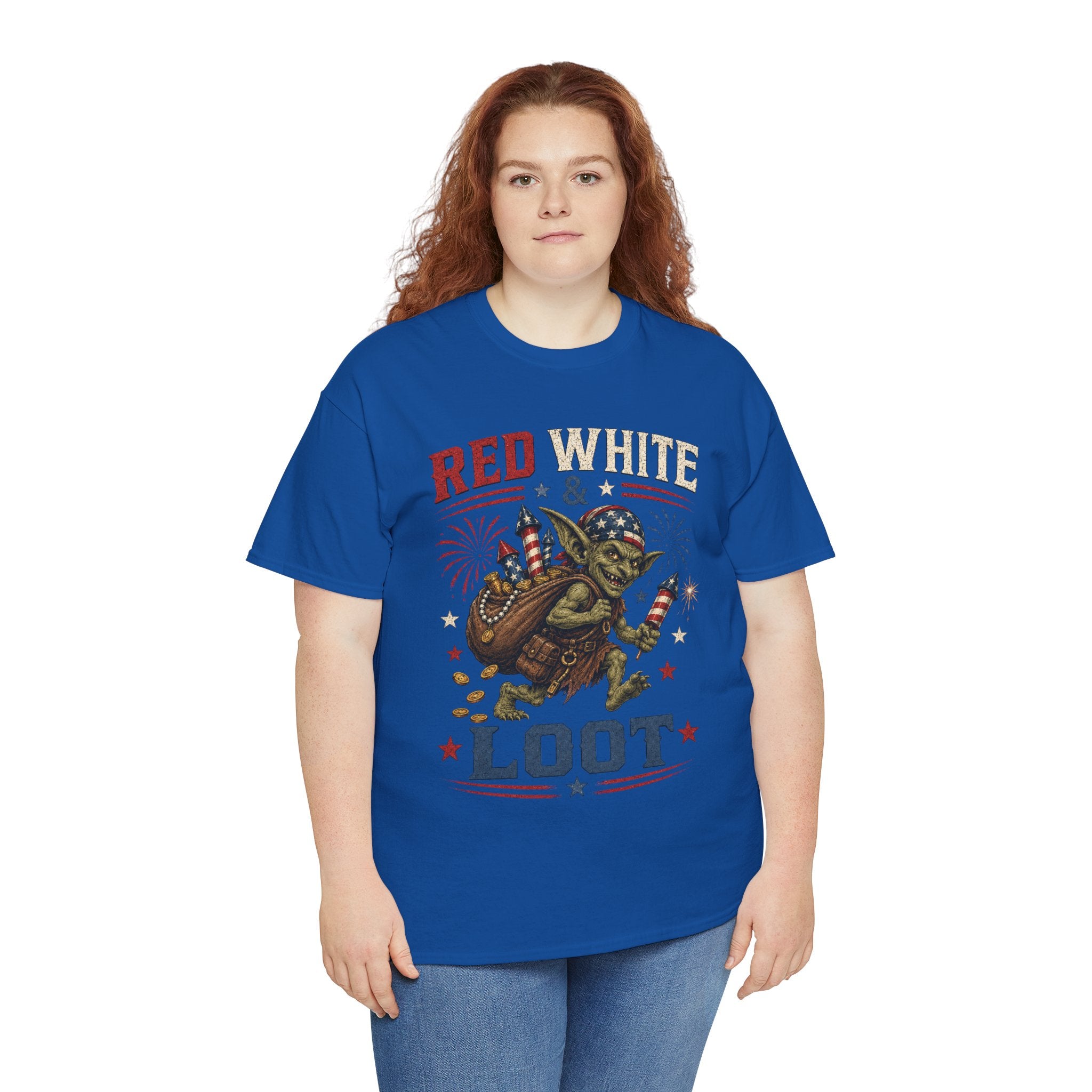 Red White & Loot Goblin Illustration Tee | Patriotic Fourth of July Shirt