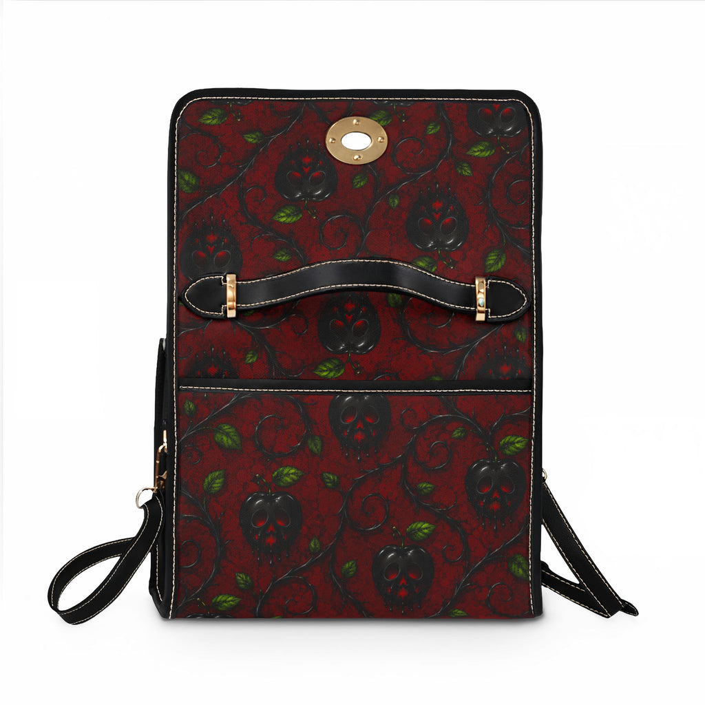 Dark Red Strawberry Vine Waterproof Canvas Bag | Vintage Floral Pattern
