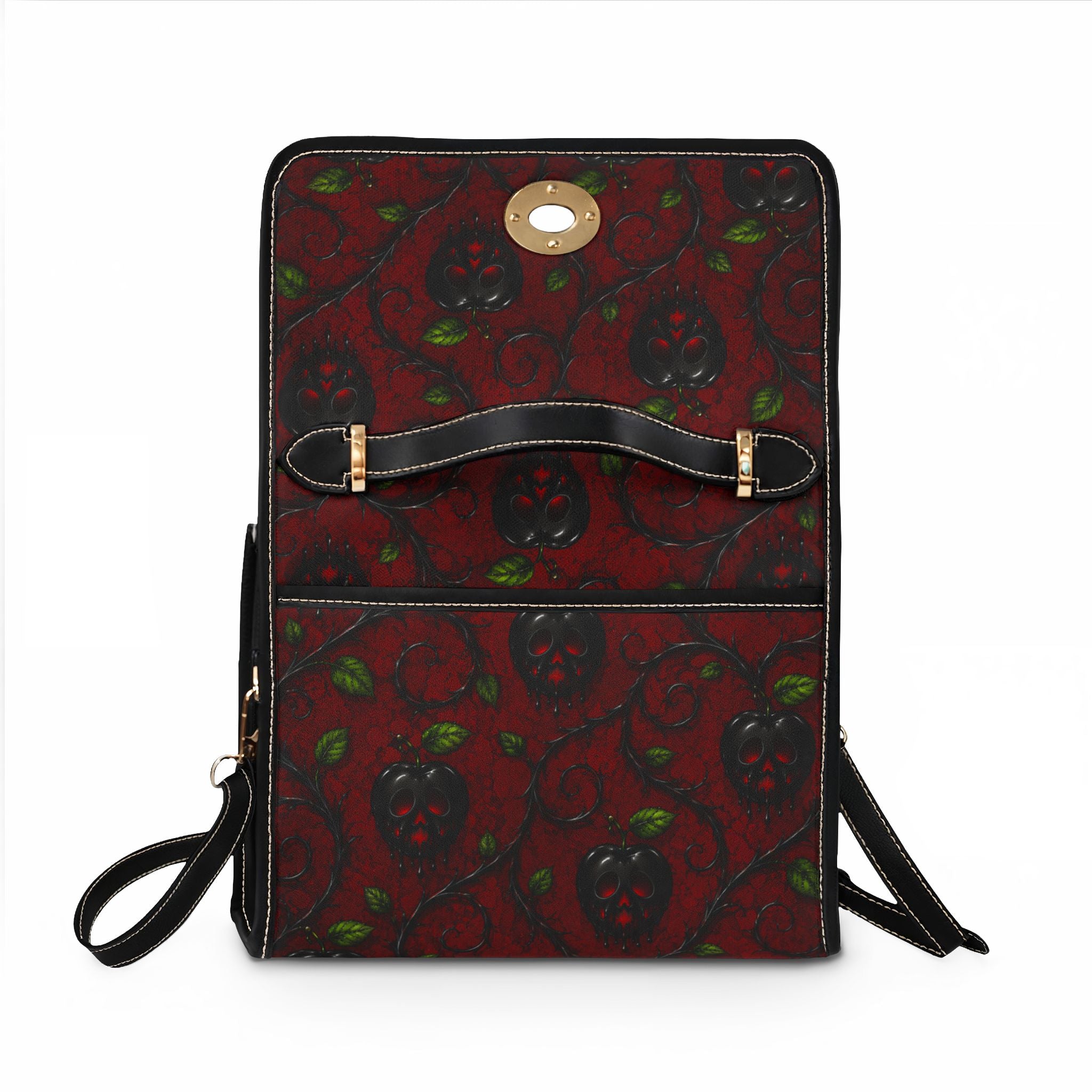 Dark Red Strawberry Vine Waterproof Canvas Bag | Vintage Floral Pattern