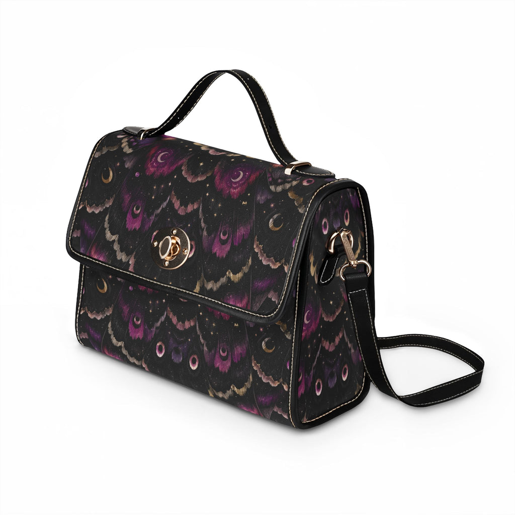 Dark Purple Moth Wing Pattern Waterproof Canvas Bag | Floral Boho Satchel