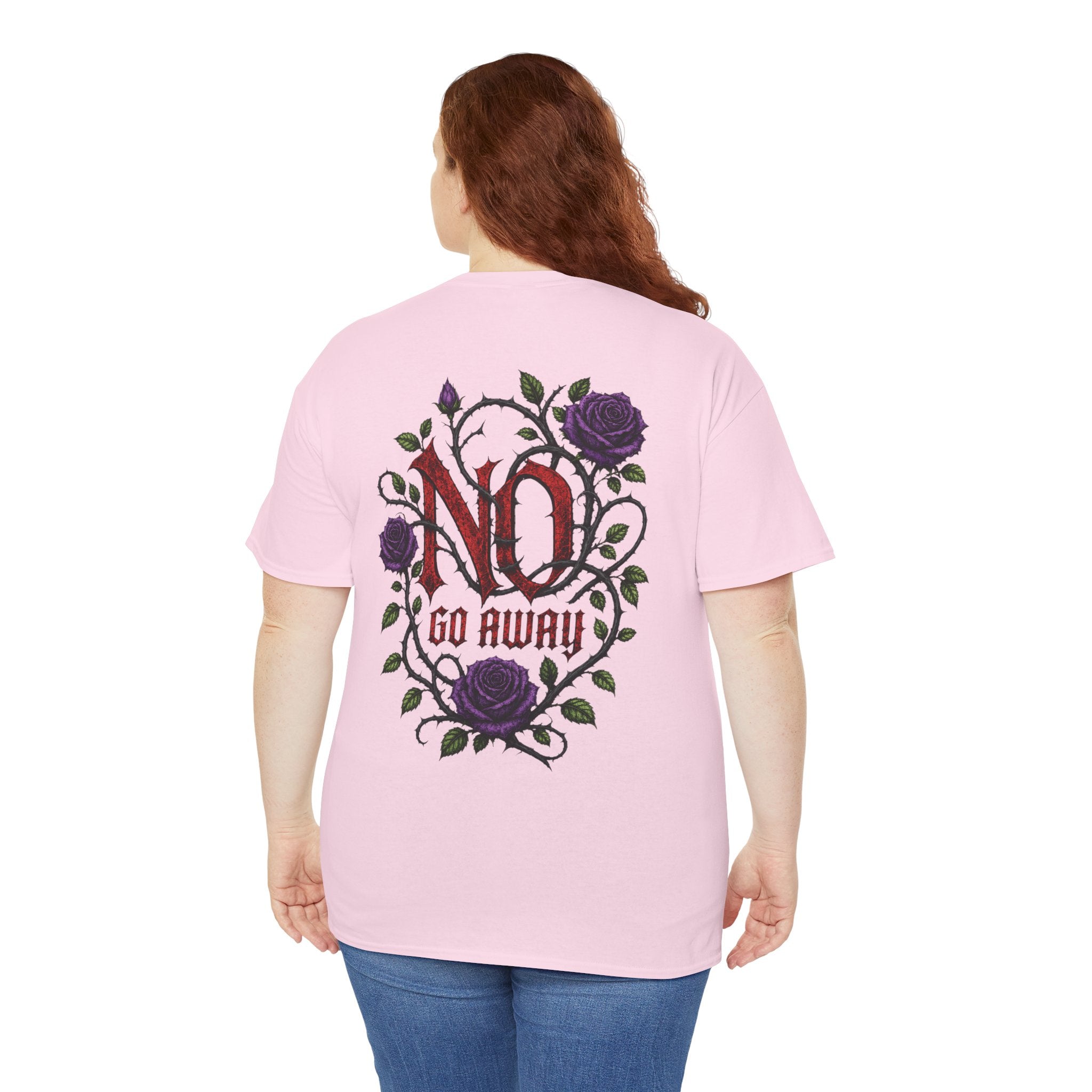 No Go Away T-Shirt | Gothic Purple Roses, Dark Floral Typography