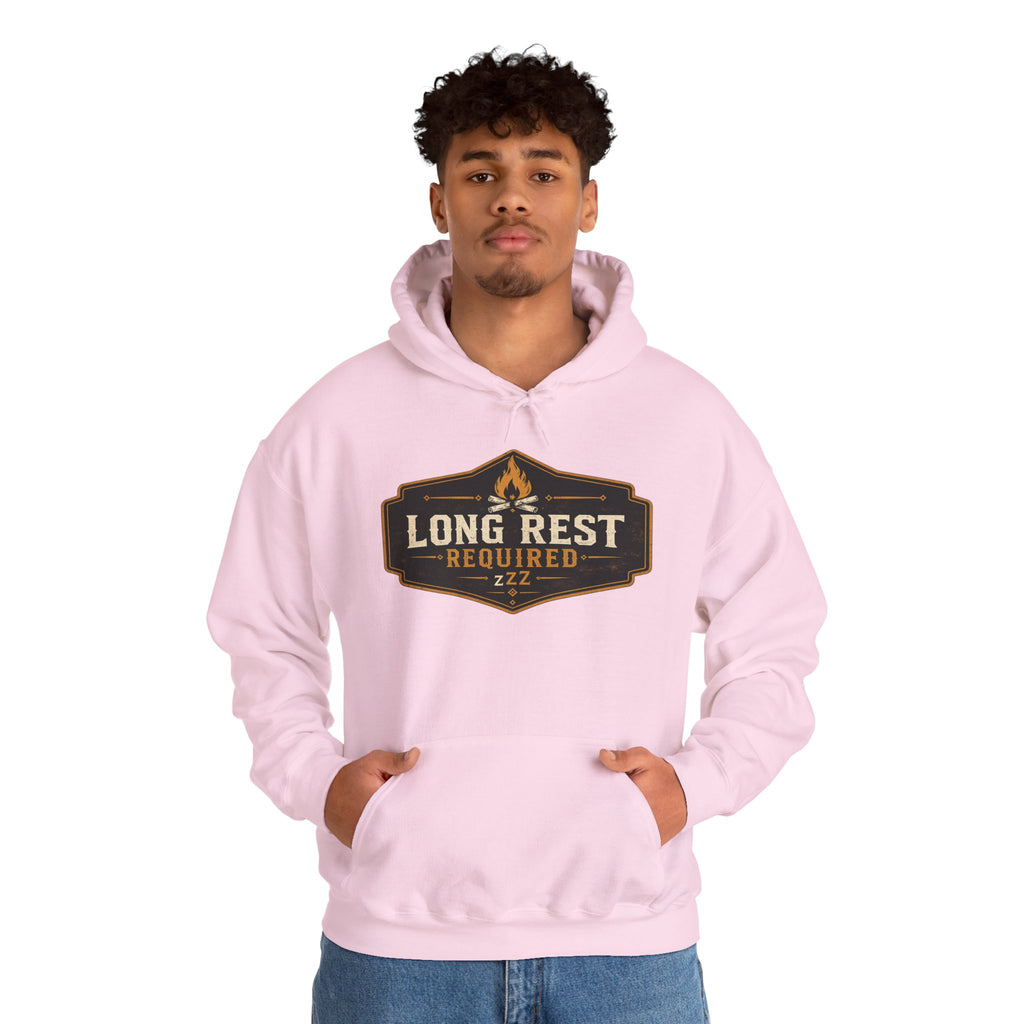 Long Rest Required Hoodie — Camping Campfire Graphic Pullover