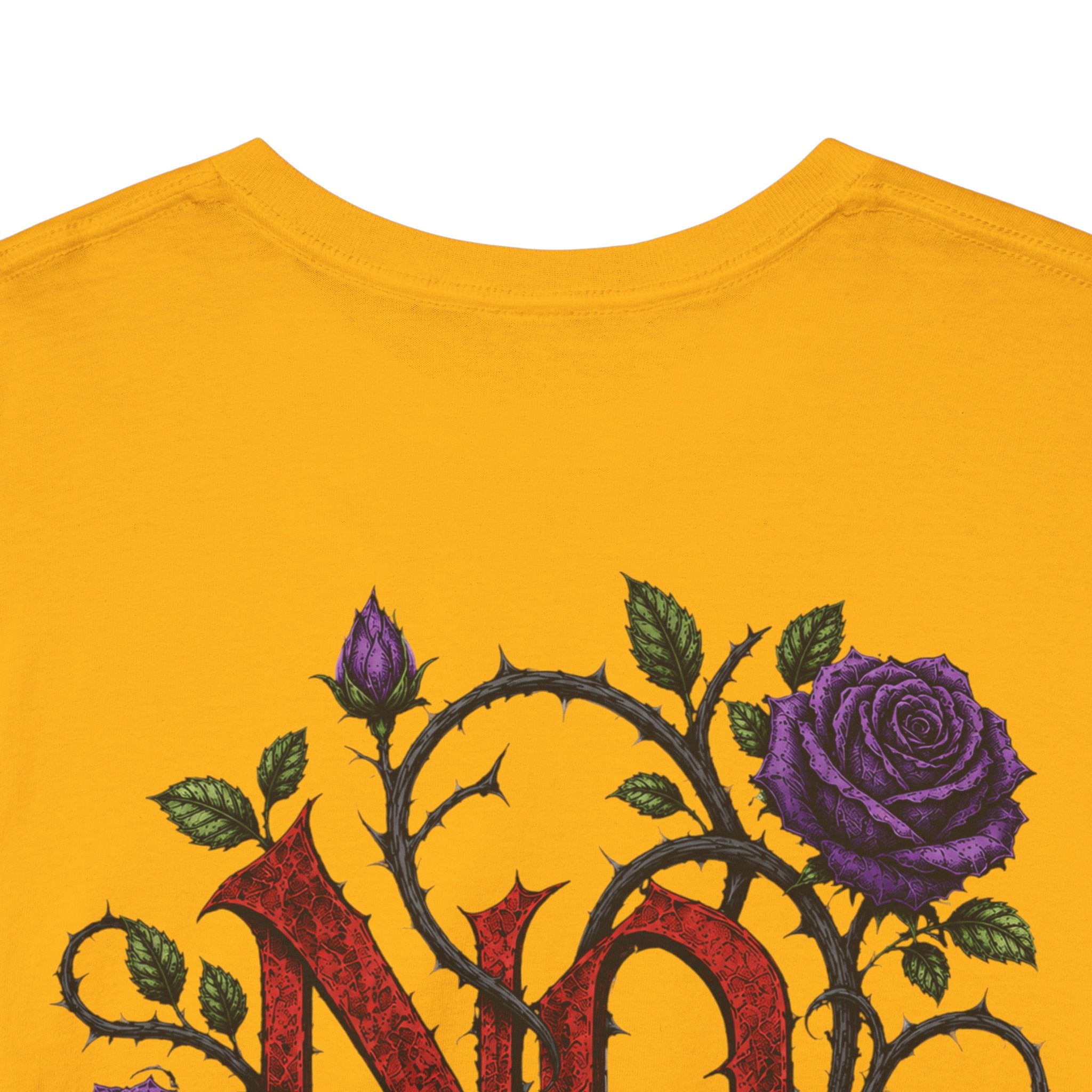 No Go Away T-Shirt | Gothic Purple Roses, Dark Floral Typography