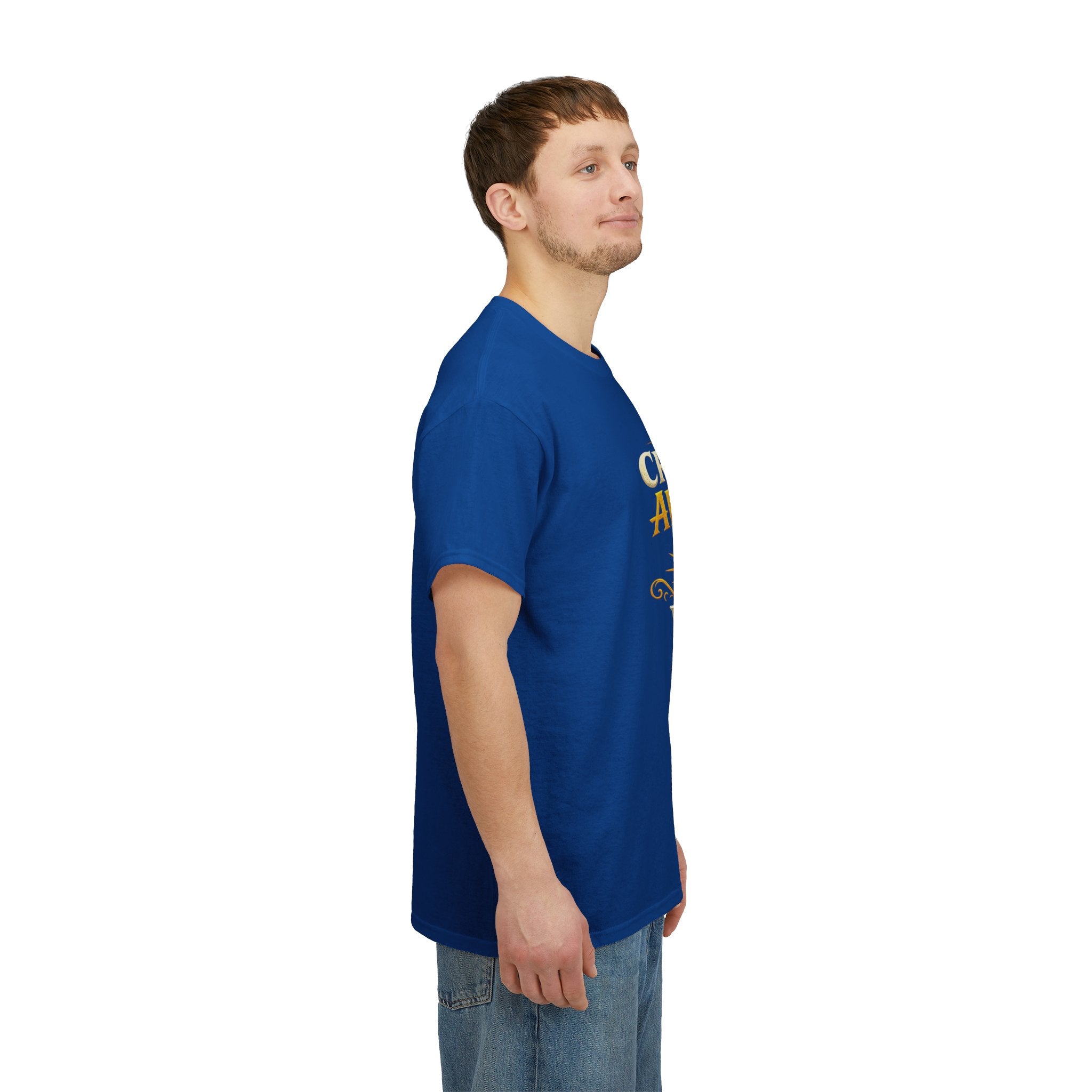 Critically Awesome Dad T‑Shirt – Gold D20 Gaming Father Tee (Father’s Day, Gamer Dad Gift)