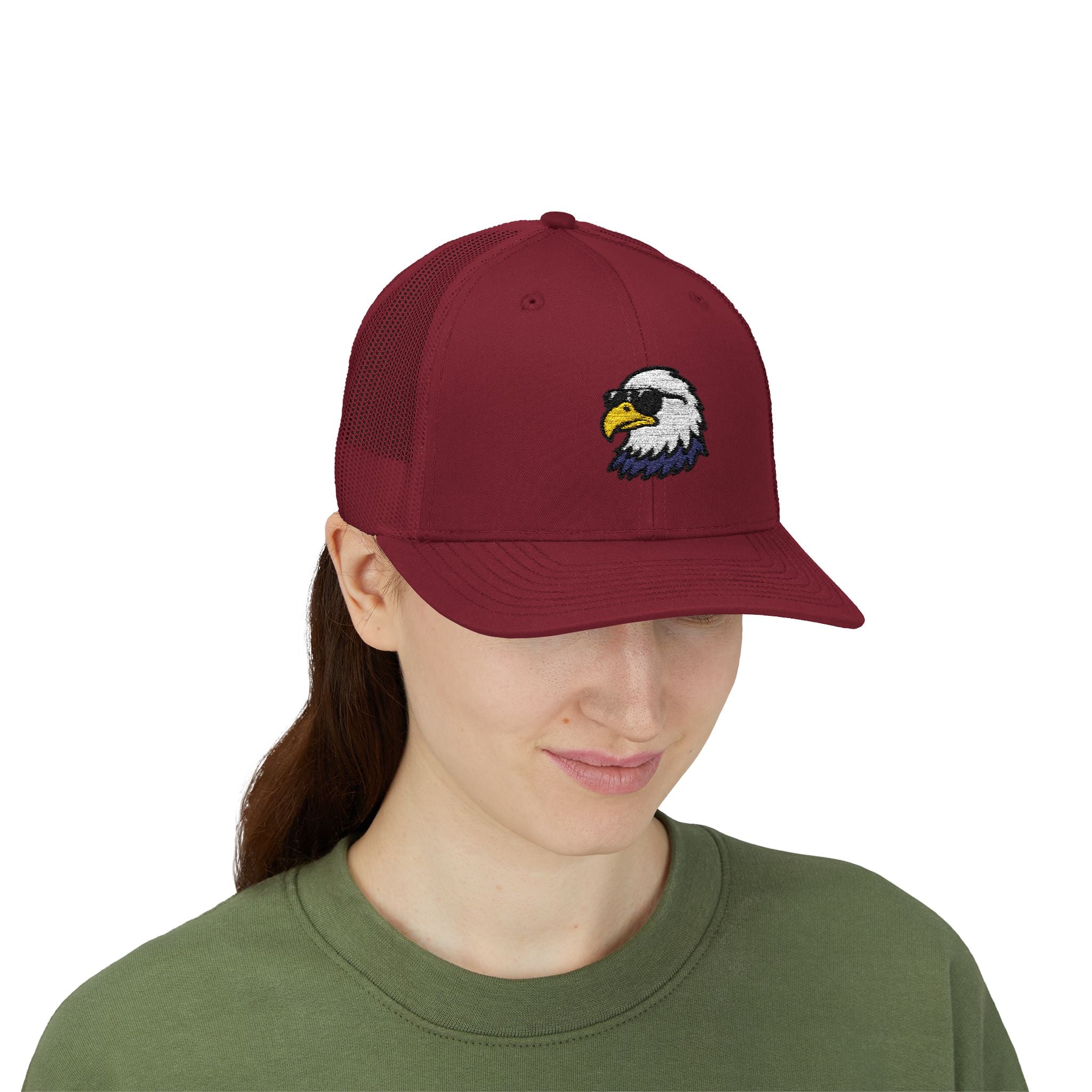 Eagle Head Embroidered Snapback Trucker Cap — Patriotic Mesh Baseball Hat