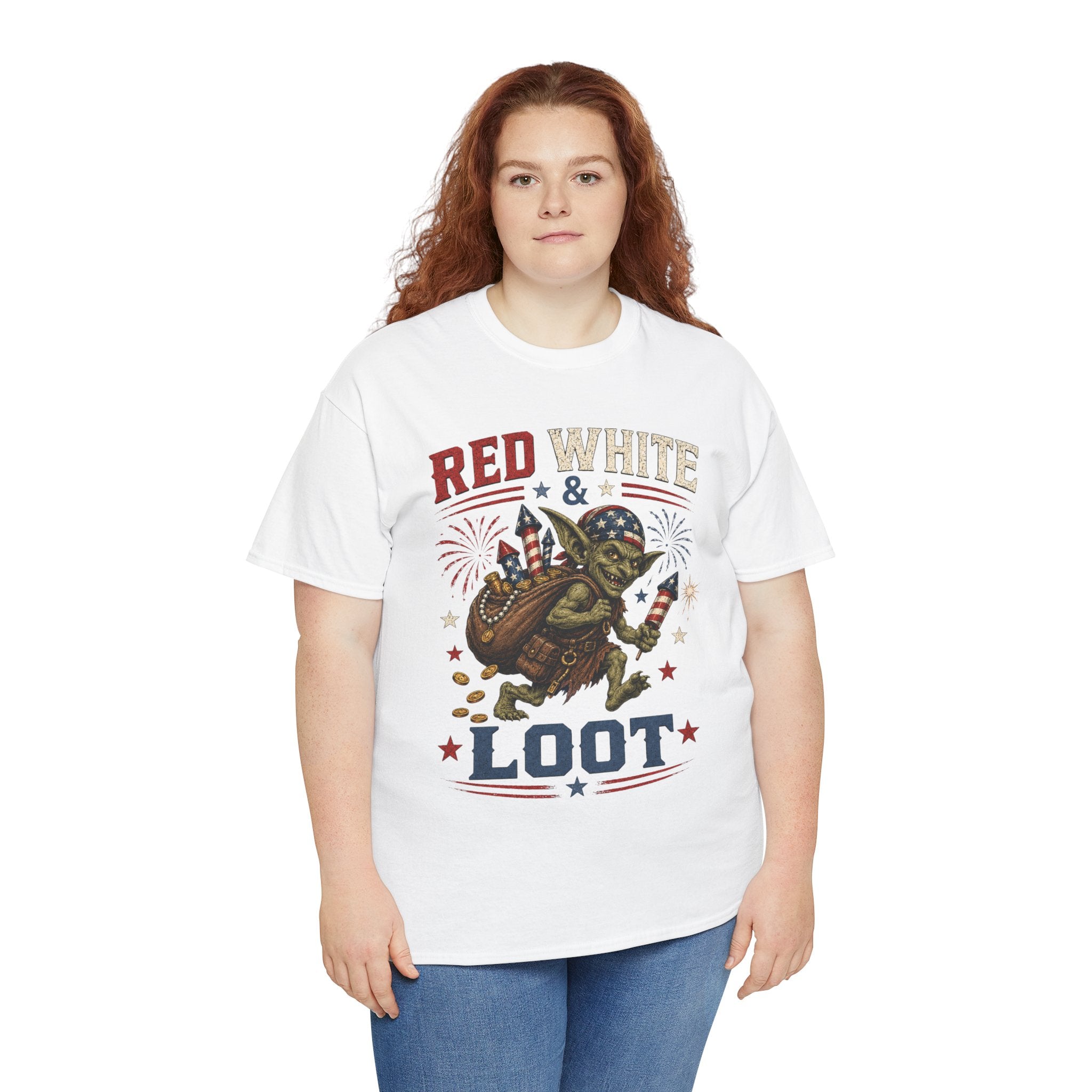 Red White & Loot Goblin Illustration Tee | Patriotic Fourth of July Shirt
