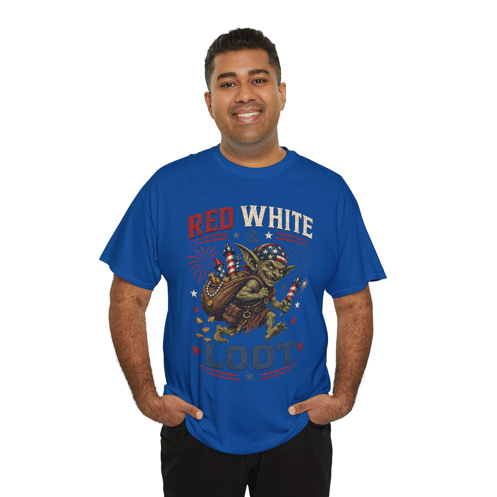 Red White & Loot Goblin Illustration Tee | Patriotic Fourth of July Shirt