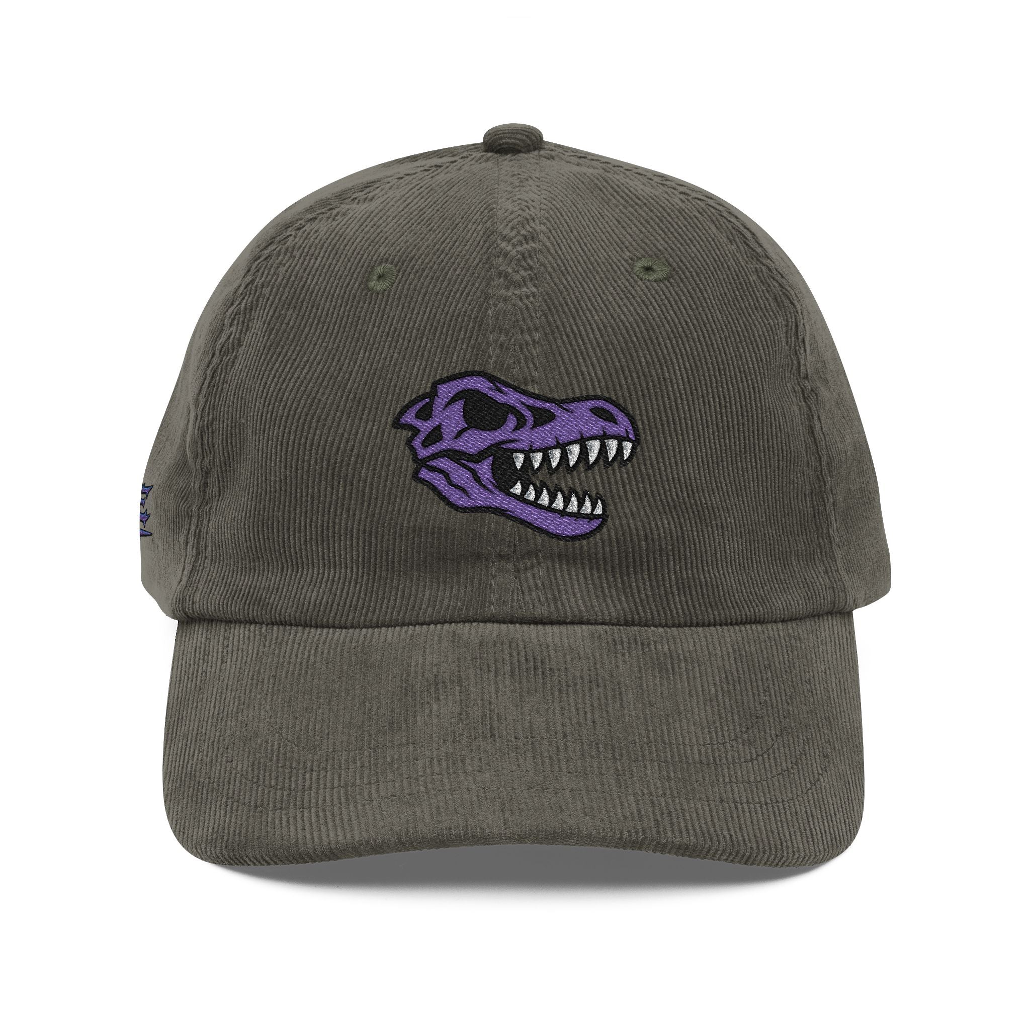 Vintage Corduroy Baseball Cap — Embroidered Purple Dino Skull