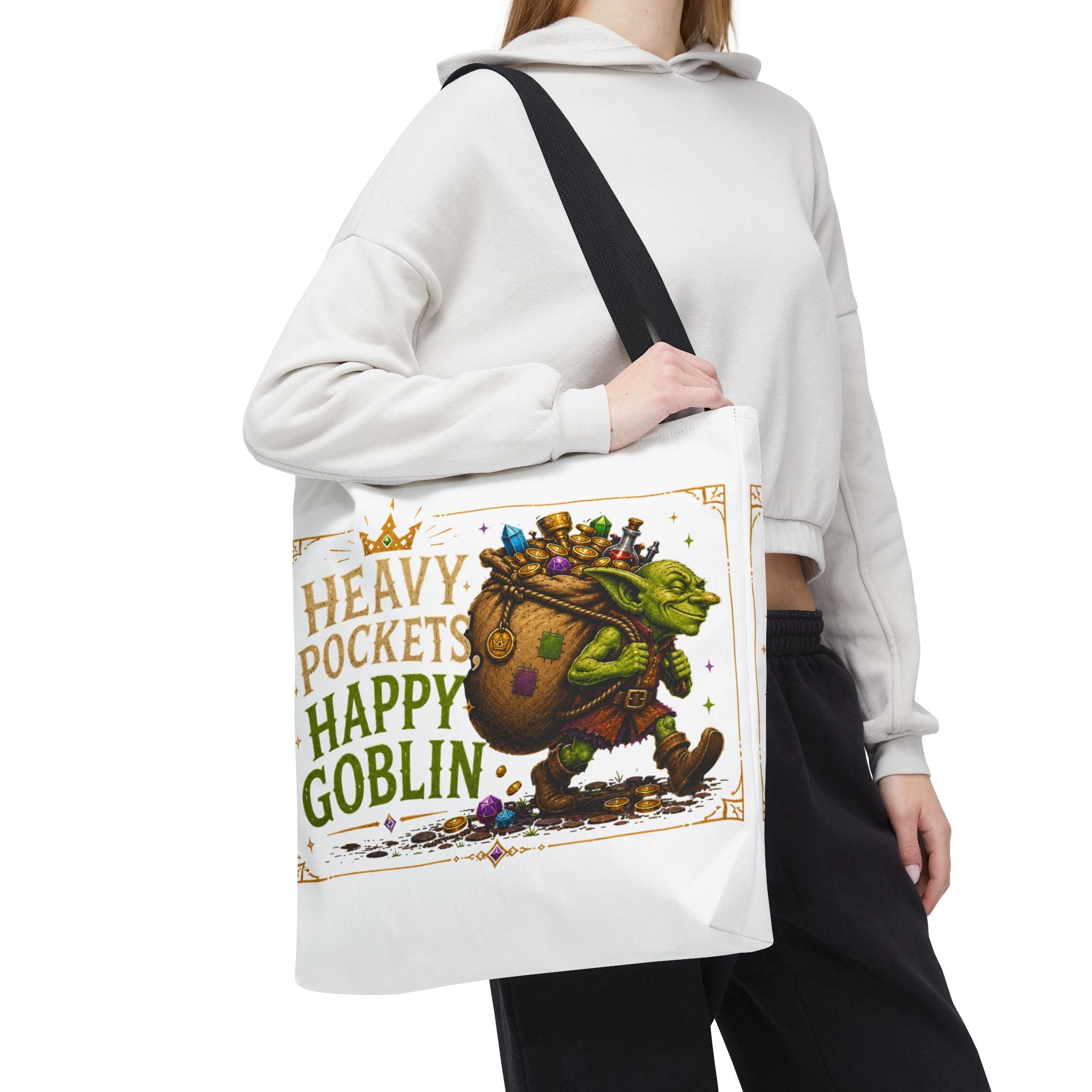 Heavy Pockets Happy Goblin Tote Bag — Fantasy Goblin Illustration Reusable Shopper