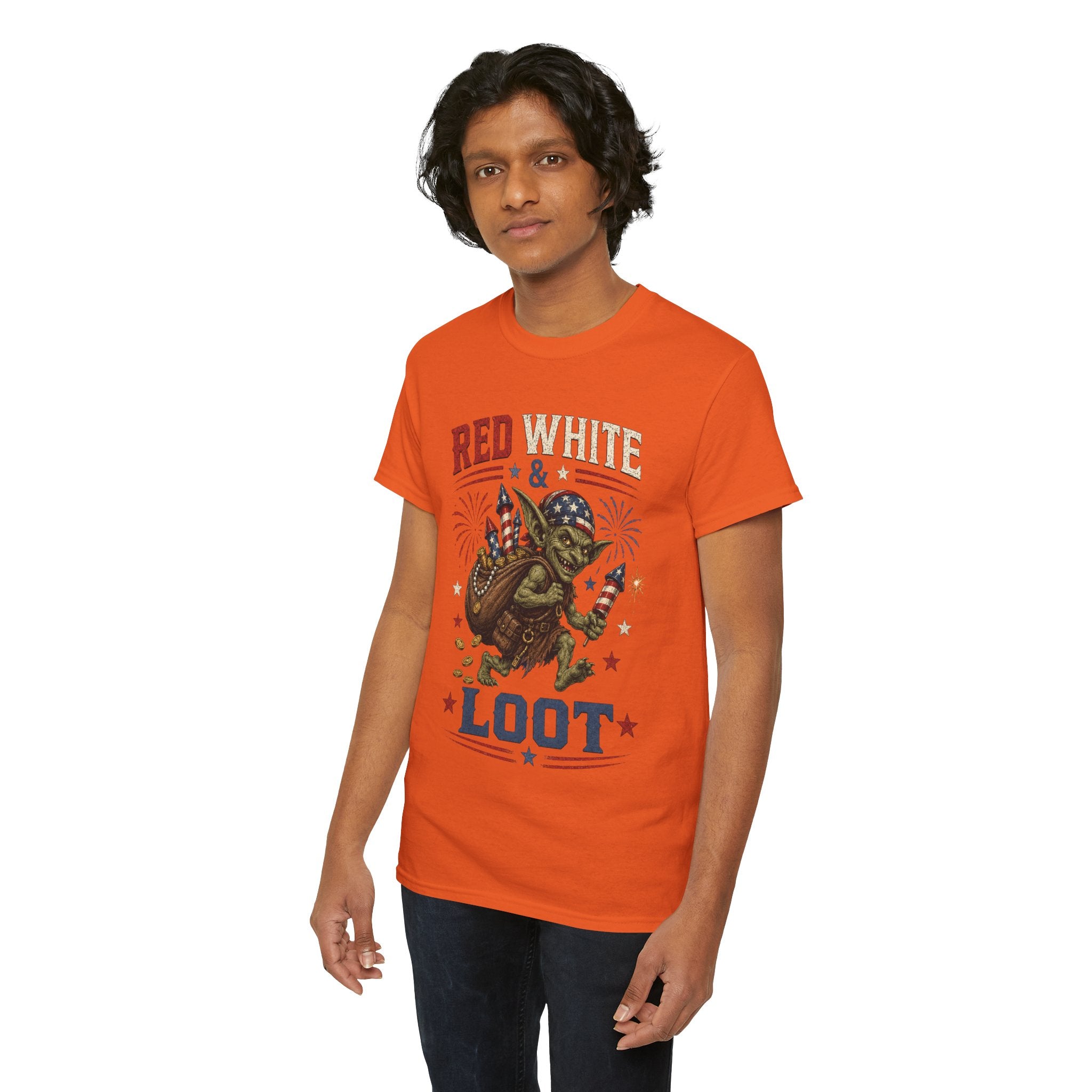 Red White & Loot Goblin Illustration Tee | Patriotic Fourth of July Shirt