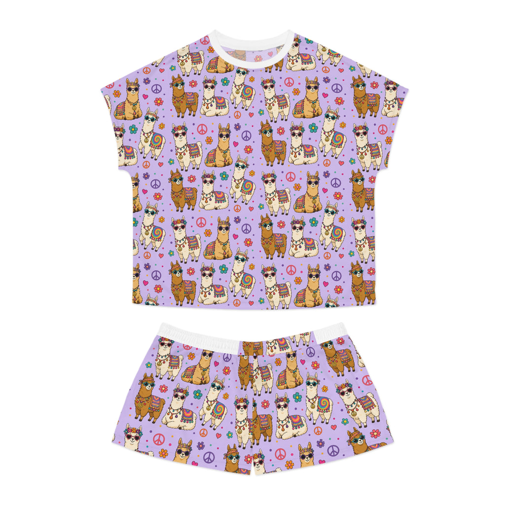 Llama Party Women’s Short Pajama Set — Cute Purple All-Over Print Sleepwear