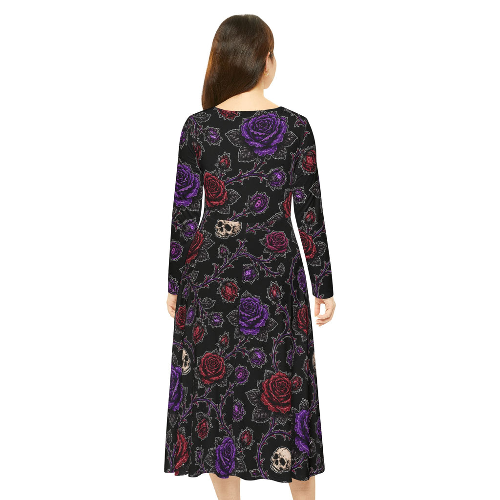 Gothic Skull & Roses Dress | Long Sleeve Floral Skull Pattern