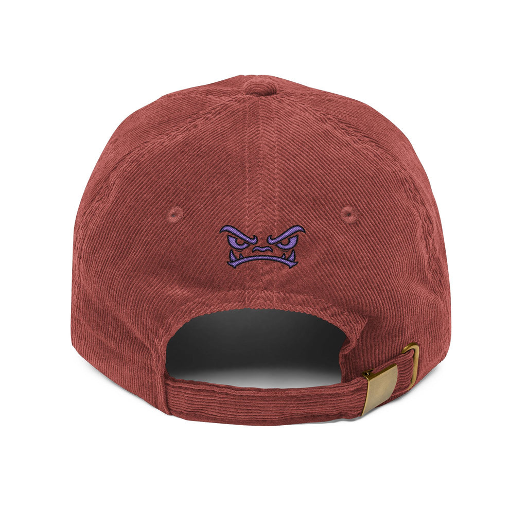 Vintage Corduroy Baseball Cap — Embroidered Purple Dino Skull
