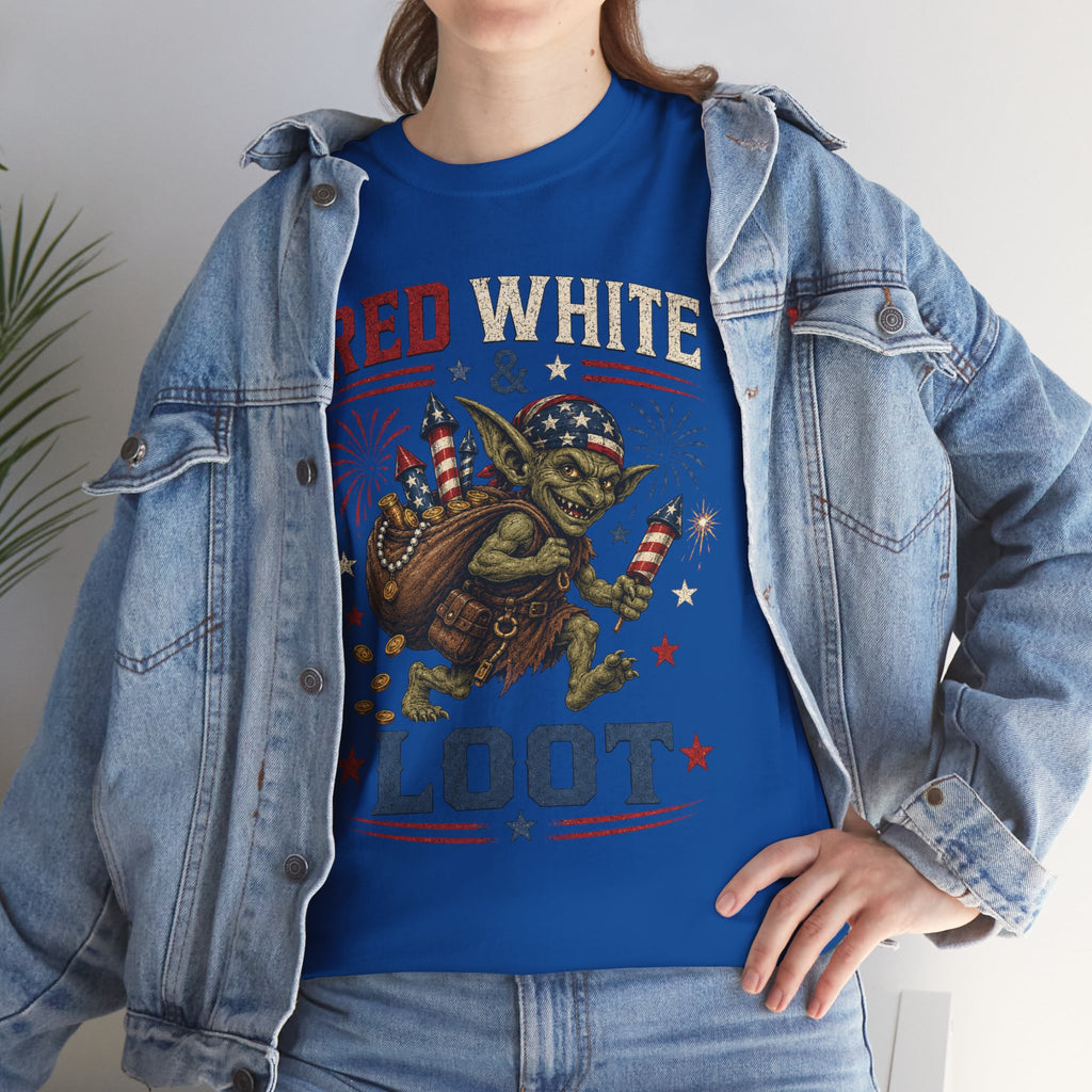 Red White & Loot Goblin Illustration Tee | Patriotic Fourth of July Shirt