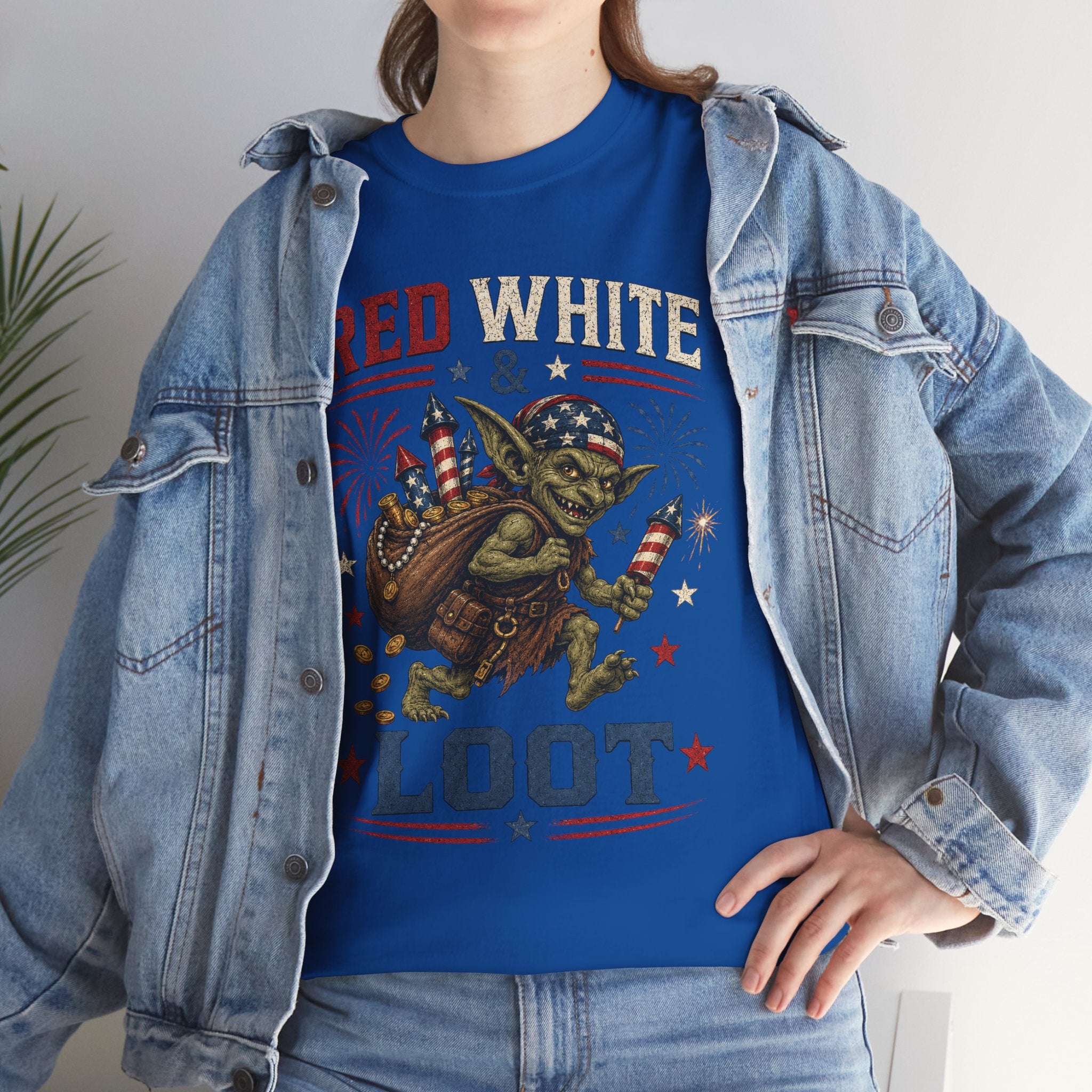 Red White & Loot Goblin Illustration Tee | Patriotic Fourth of July Shirt