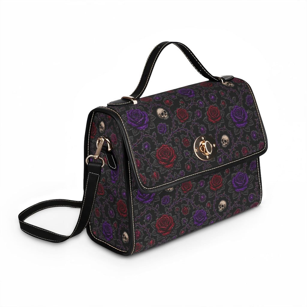 Skulls and Roses Waterproof Canvas Bag | Gothic Floral Satchel