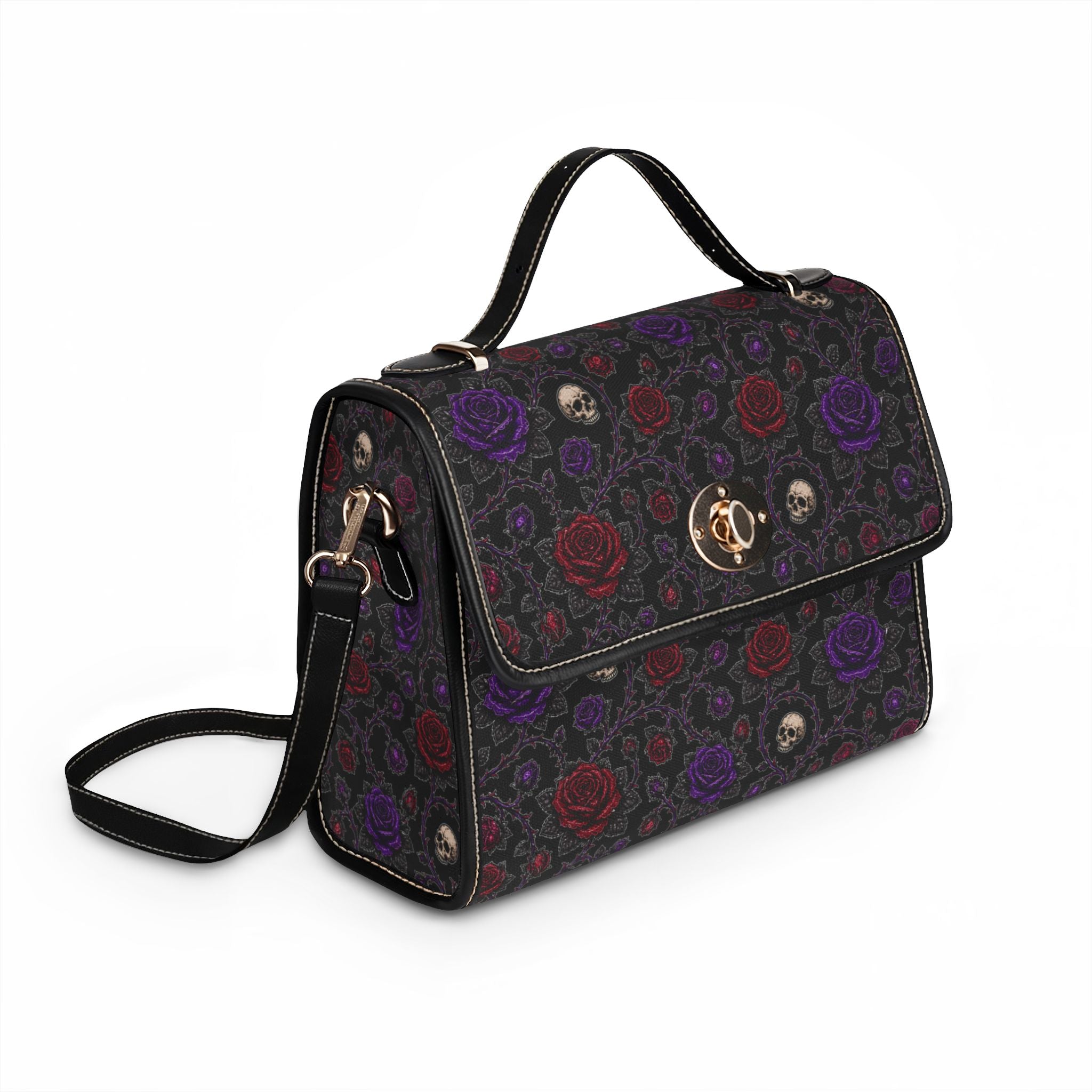Skulls and Roses Waterproof Canvas Bag | Gothic Floral Satchel