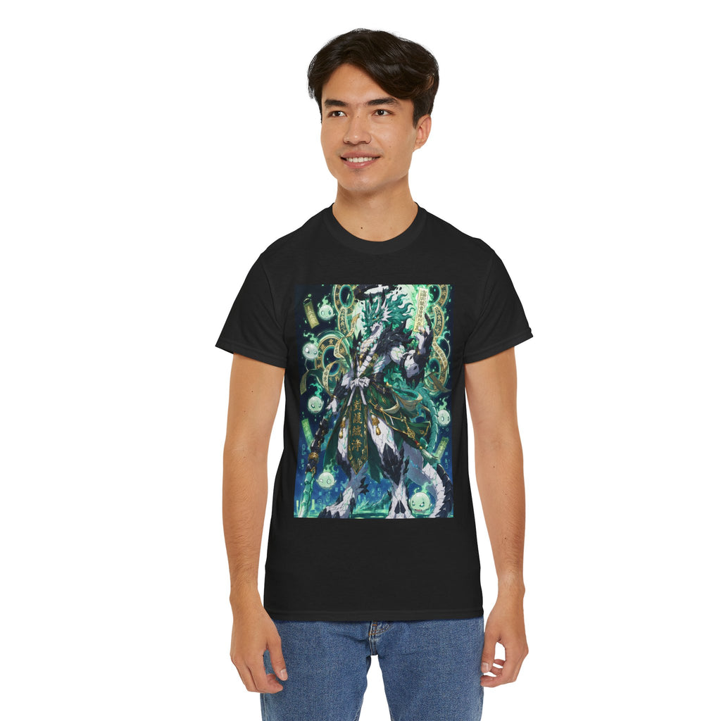 Mystic Forest Sorcerer T-Shirt | Fantasy Mage Illustration, Green Aura