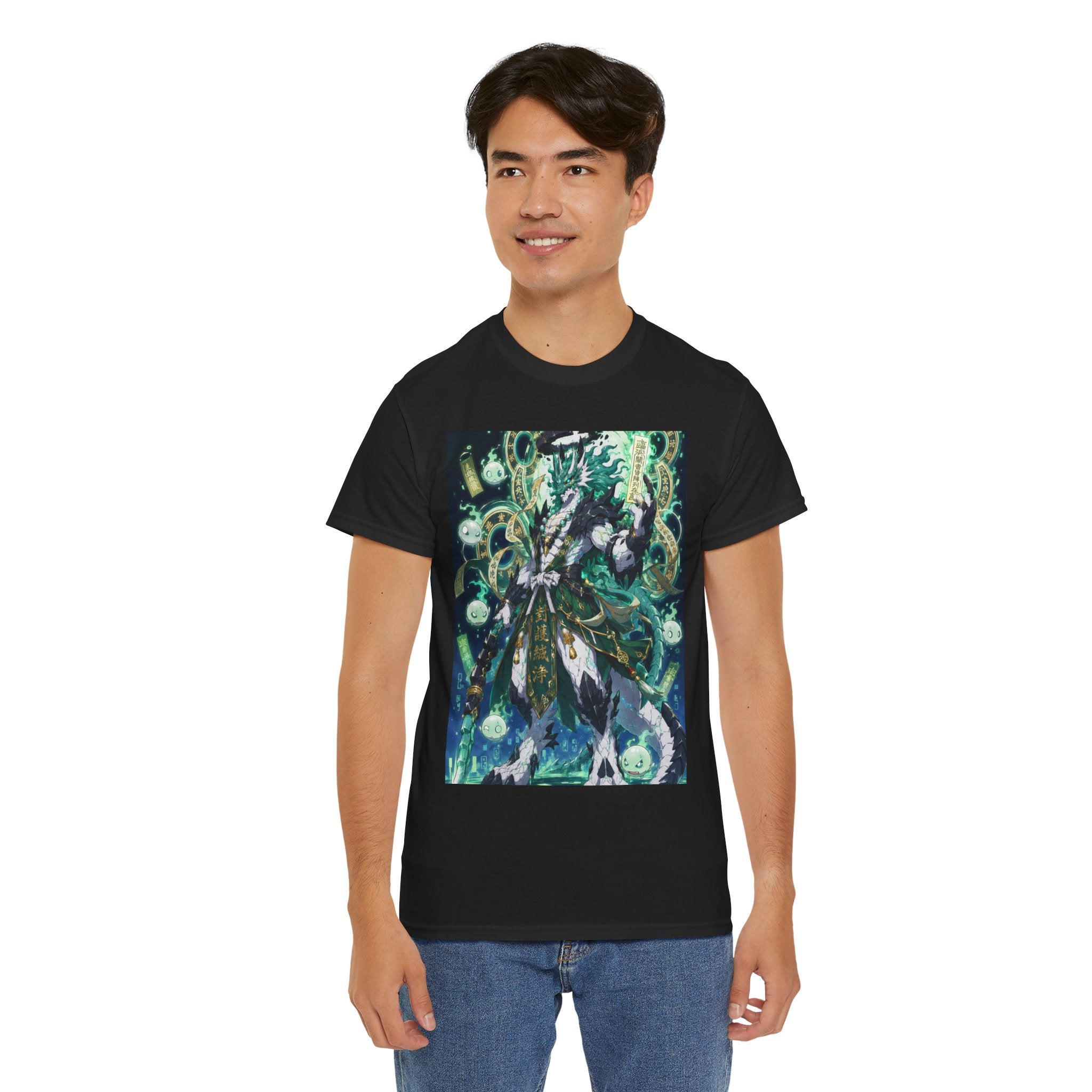 Mystic Forest Sorcerer T-Shirt | Fantasy Mage Illustration, Green Aura