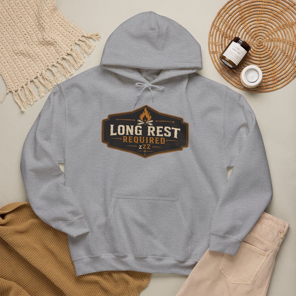 Long Rest Required Hoodie — Camping Campfire Graphic Pullover