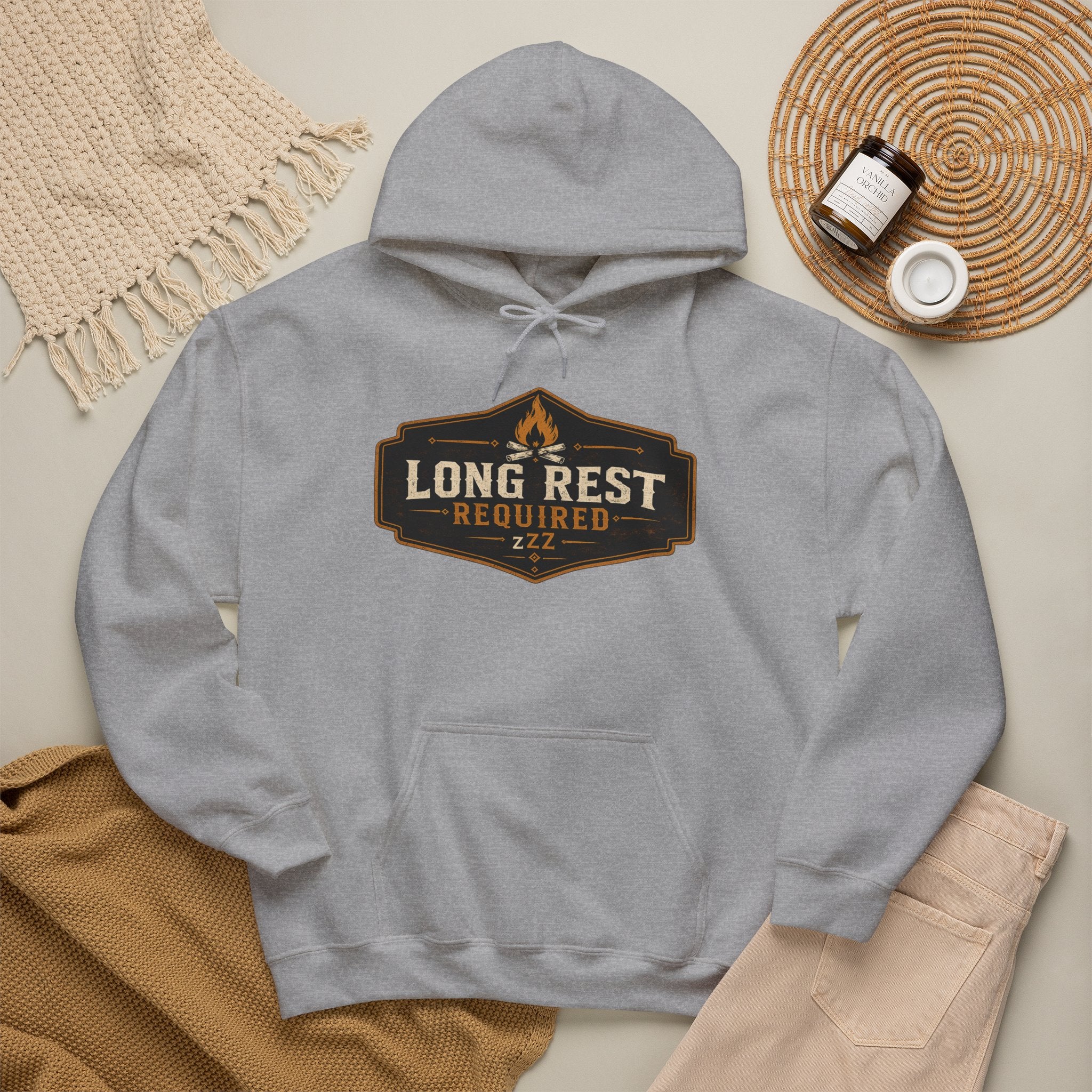 Long Rest Required Hoodie — Camping Campfire Graphic Pullover