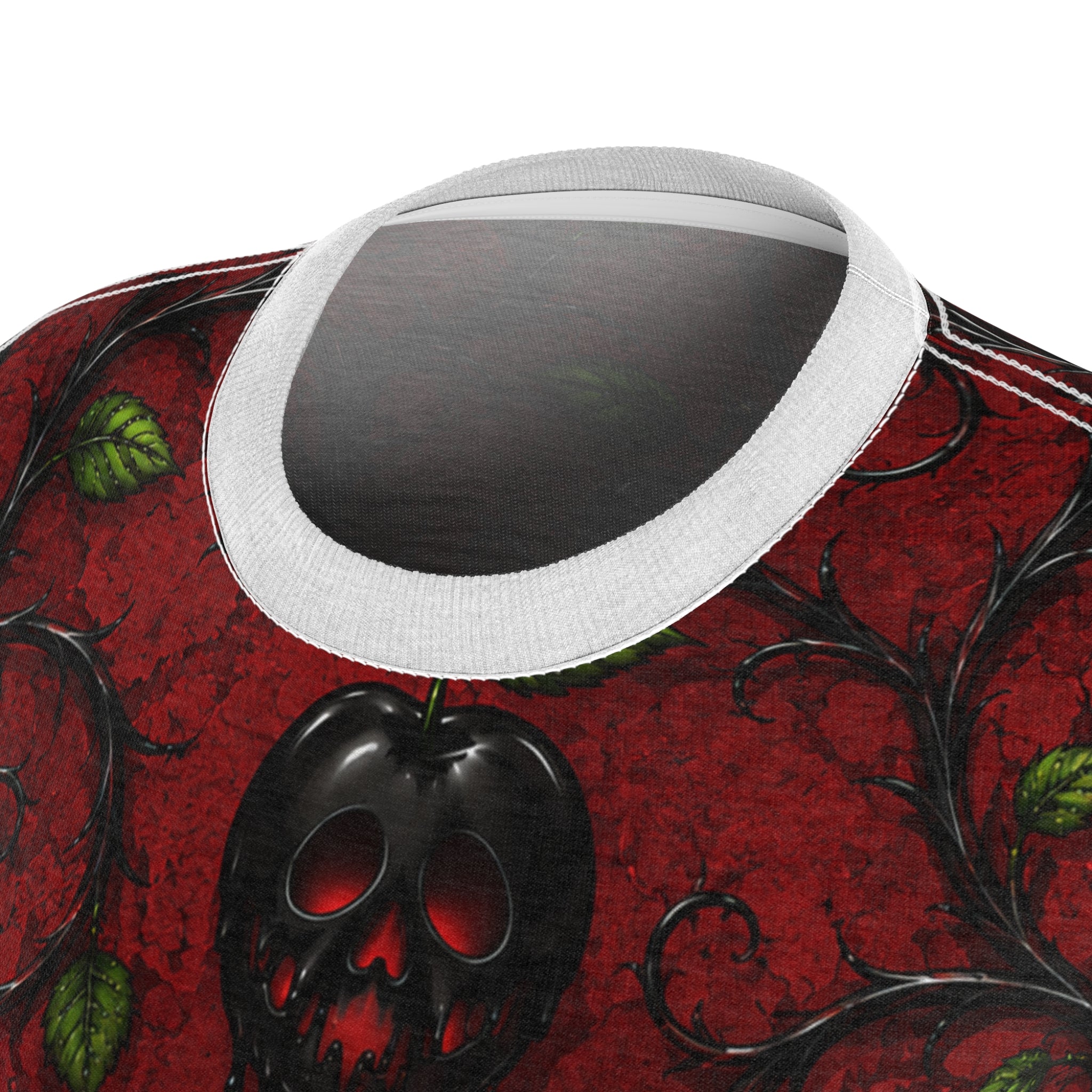 Women's Red Poison Apple Tee — Gothic Floral Skull Pattern