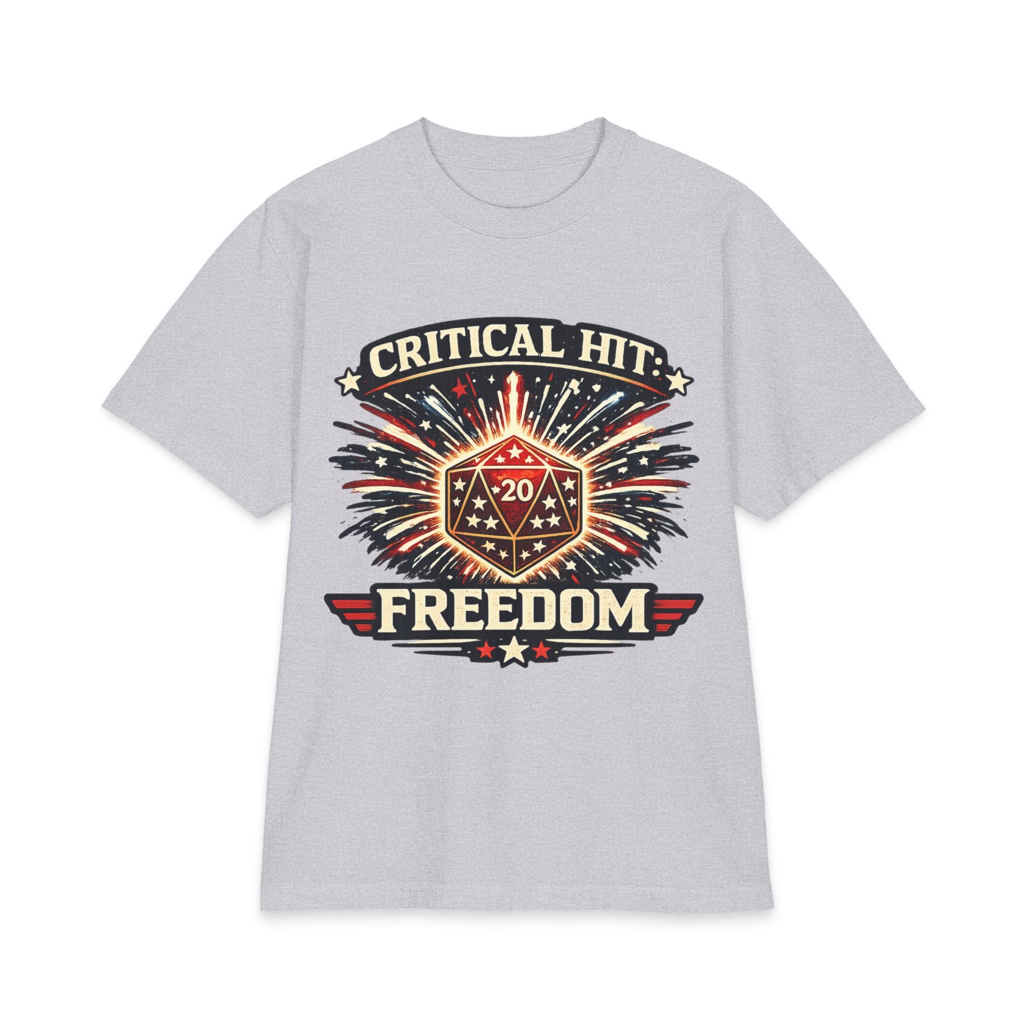 Critical Hit Freedom T-Shirt | D20 Dice Fireworks RPG Gaming