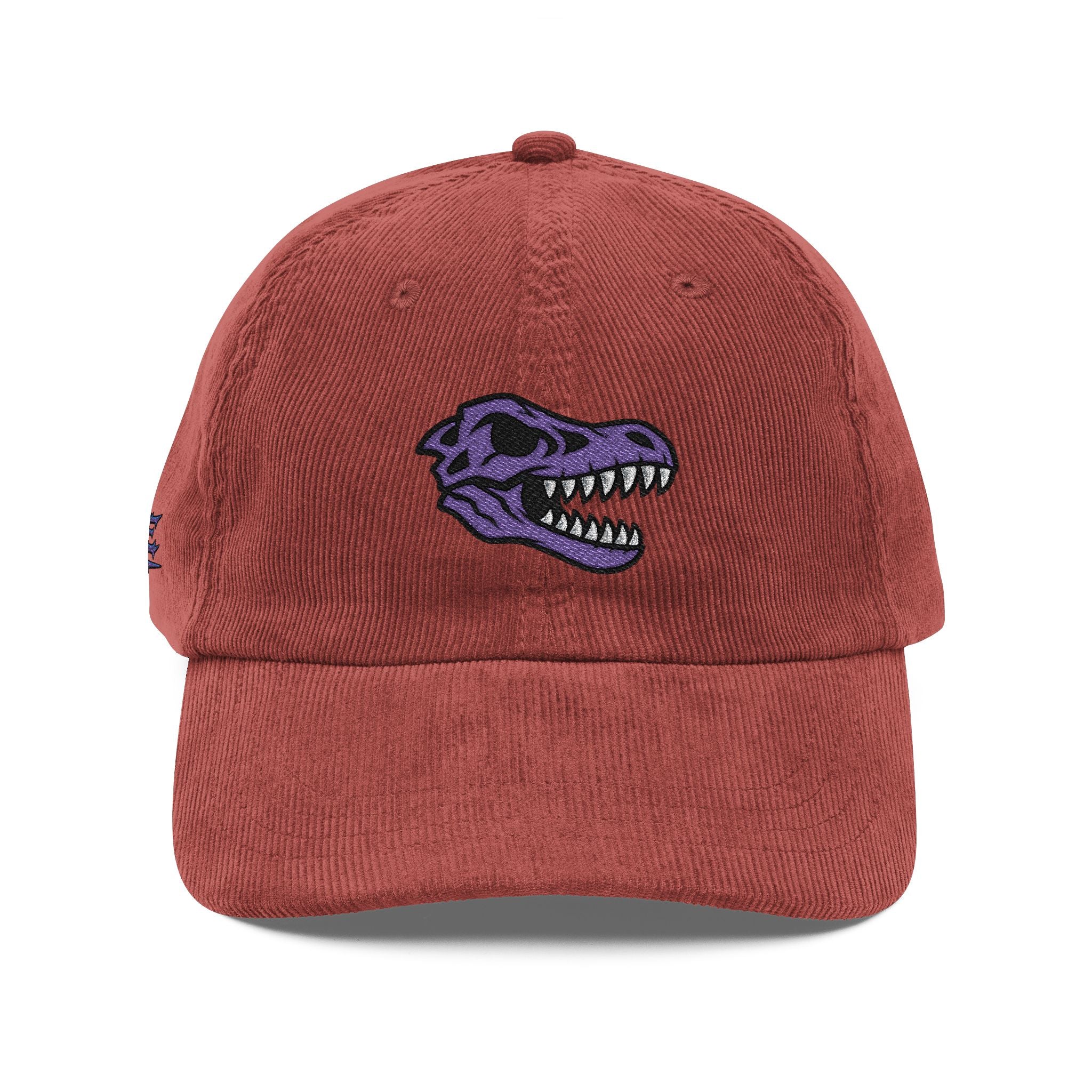Vintage Corduroy Baseball Cap — Embroidered Purple Dino Skull