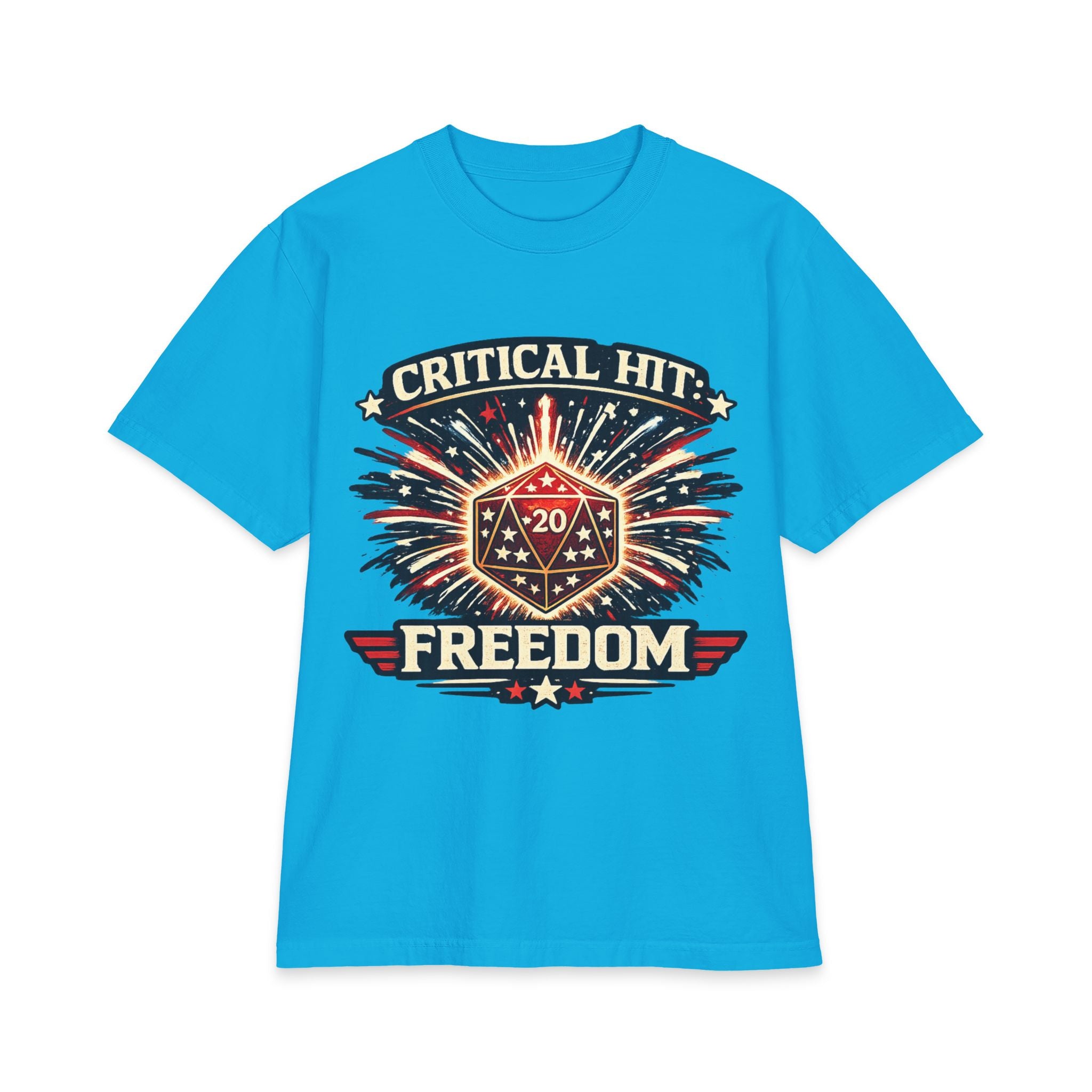 Critical Hit Freedom T-Shirt | D20 Dice Fireworks RPG Gaming