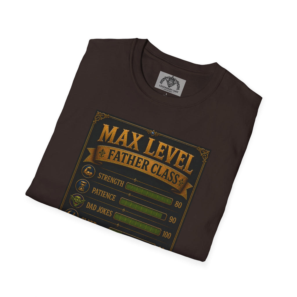 T-Shirt — "Max Level Father Class" Funny Gamer Dad Shirt (Strength, Patience, Dad Jokes)