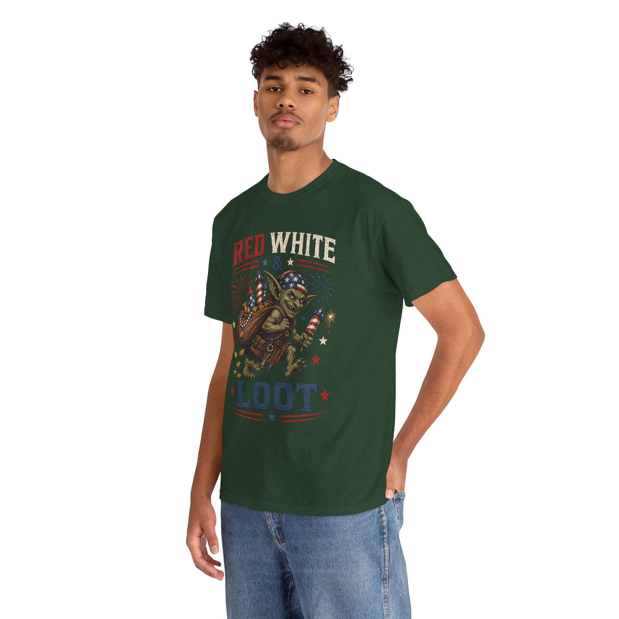 Red White & Loot Goblin Illustration Tee | Patriotic Fourth of July Shirt