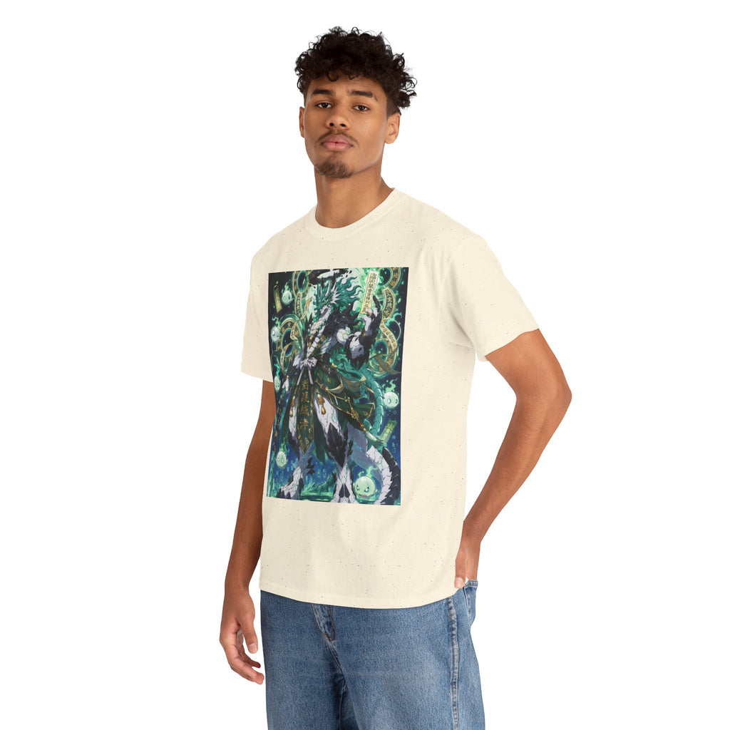 Mystic Forest Sorcerer T-Shirt | Fantasy Mage Illustration, Green Aura