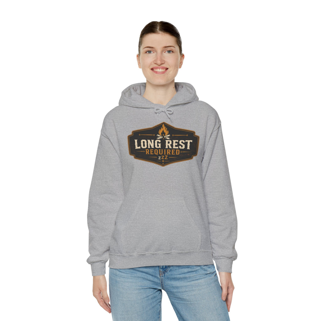 Long Rest Required Hoodie — Camping Campfire Graphic Pullover