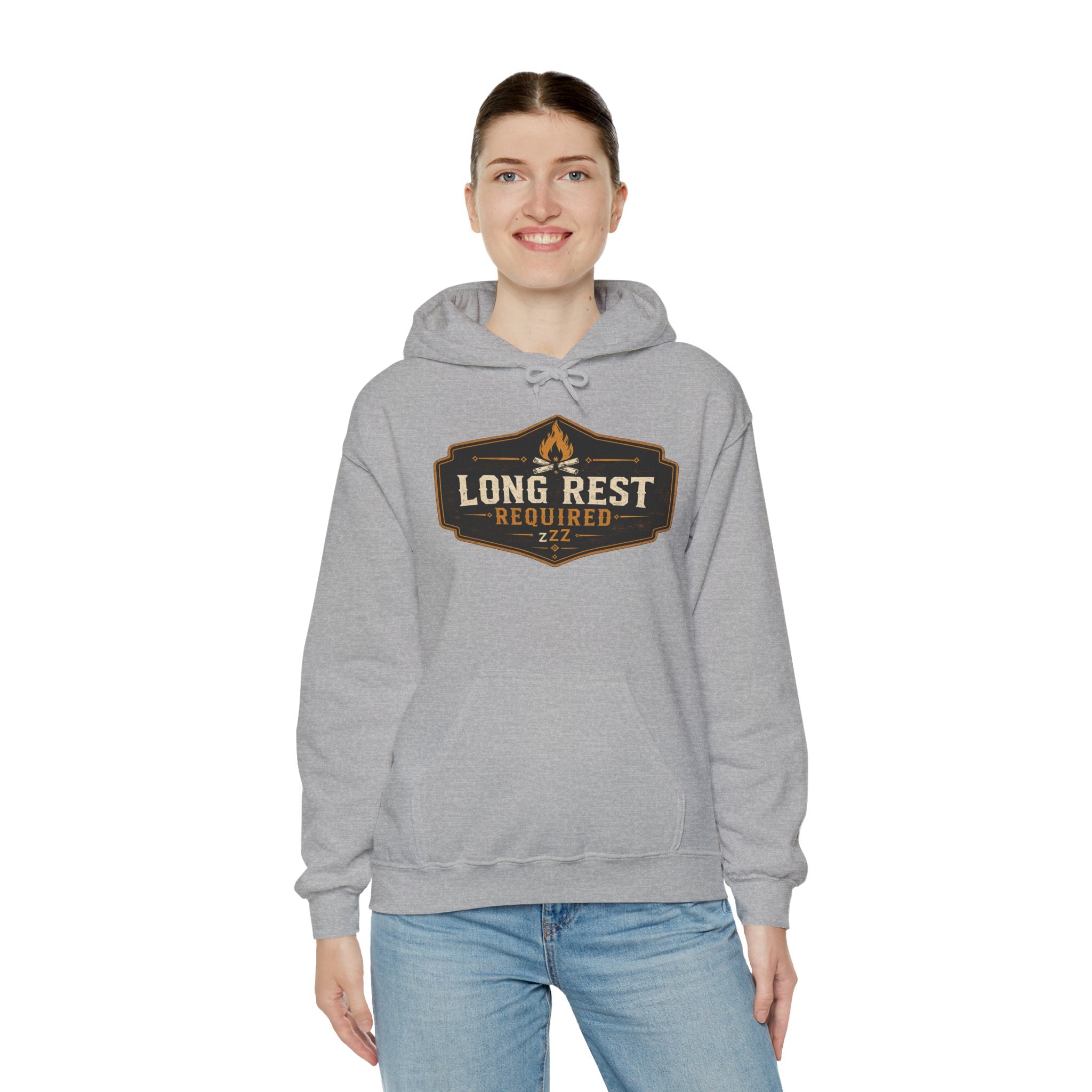 Long Rest Required Hoodie — Camping Campfire Graphic Pullover