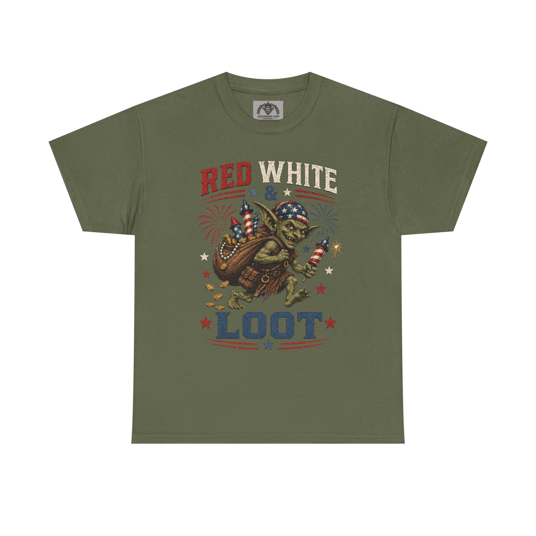 Red White & Loot Goblin Illustration Tee | Patriotic Fourth of July Shirt
