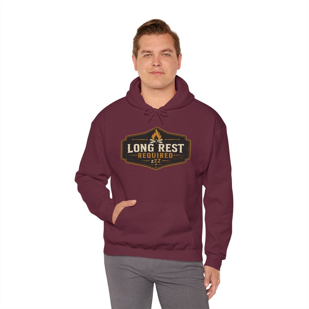 Long Rest Required Hoodie — Camping Campfire Graphic Pullover