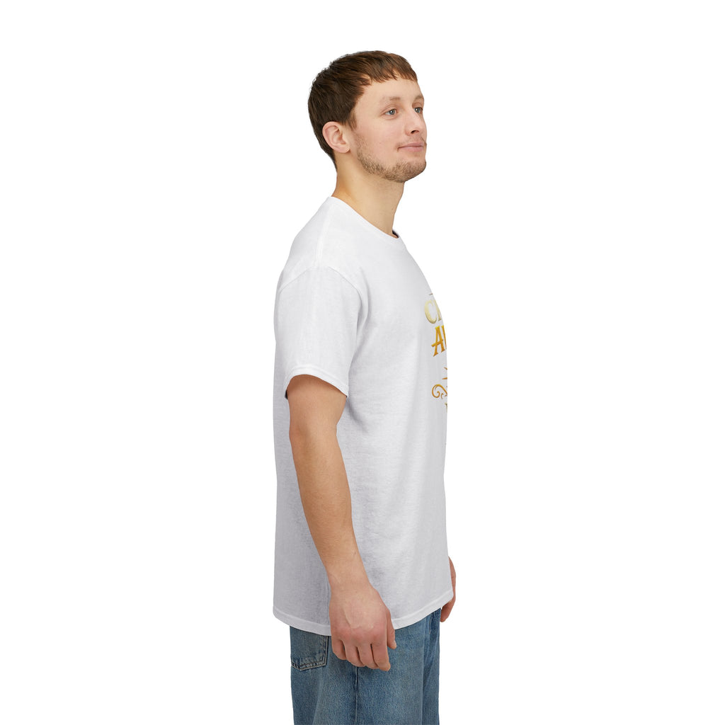 Critically Awesome Dad T‑Shirt – Gold D20 Gaming Father Tee (Father’s Day, Gamer Dad Gift)