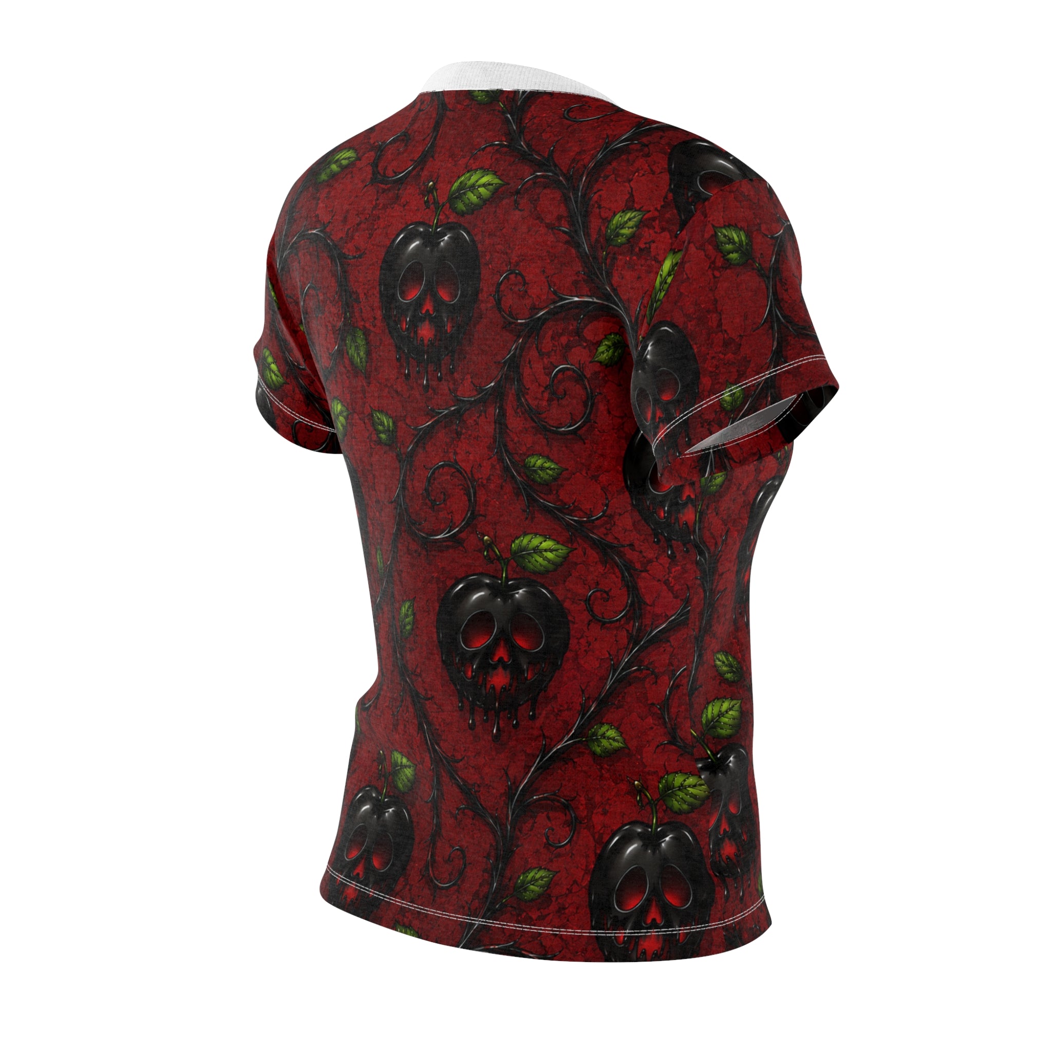 Women's Red Poison Apple Tee — Gothic Floral Skull Pattern