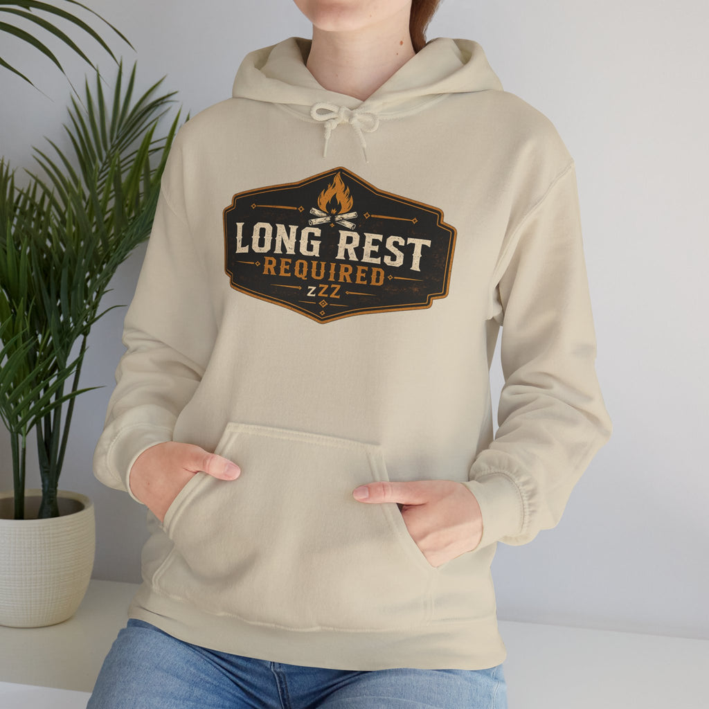 Long Rest Required Hoodie — Camping Campfire Graphic Pullover