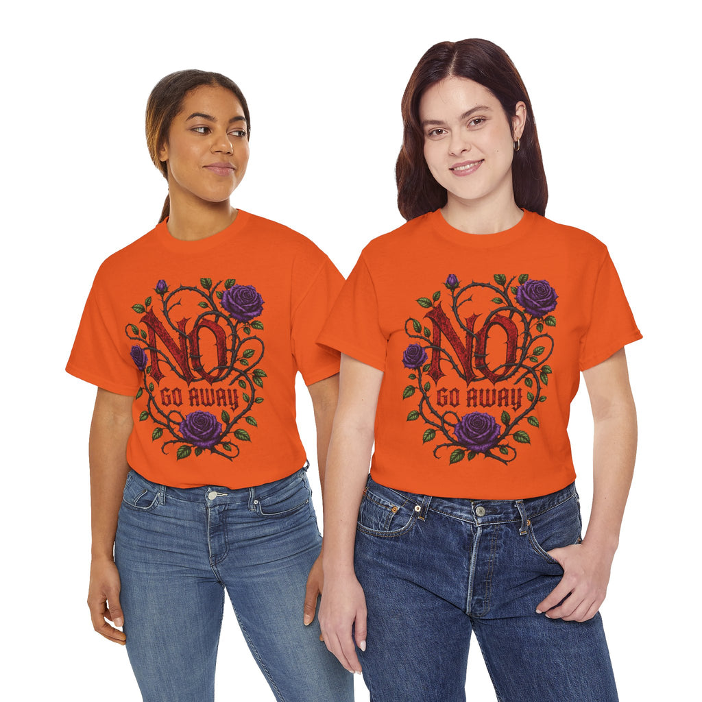 No Go Away T-Shirt | Gothic Purple Roses, Dark Floral Typography