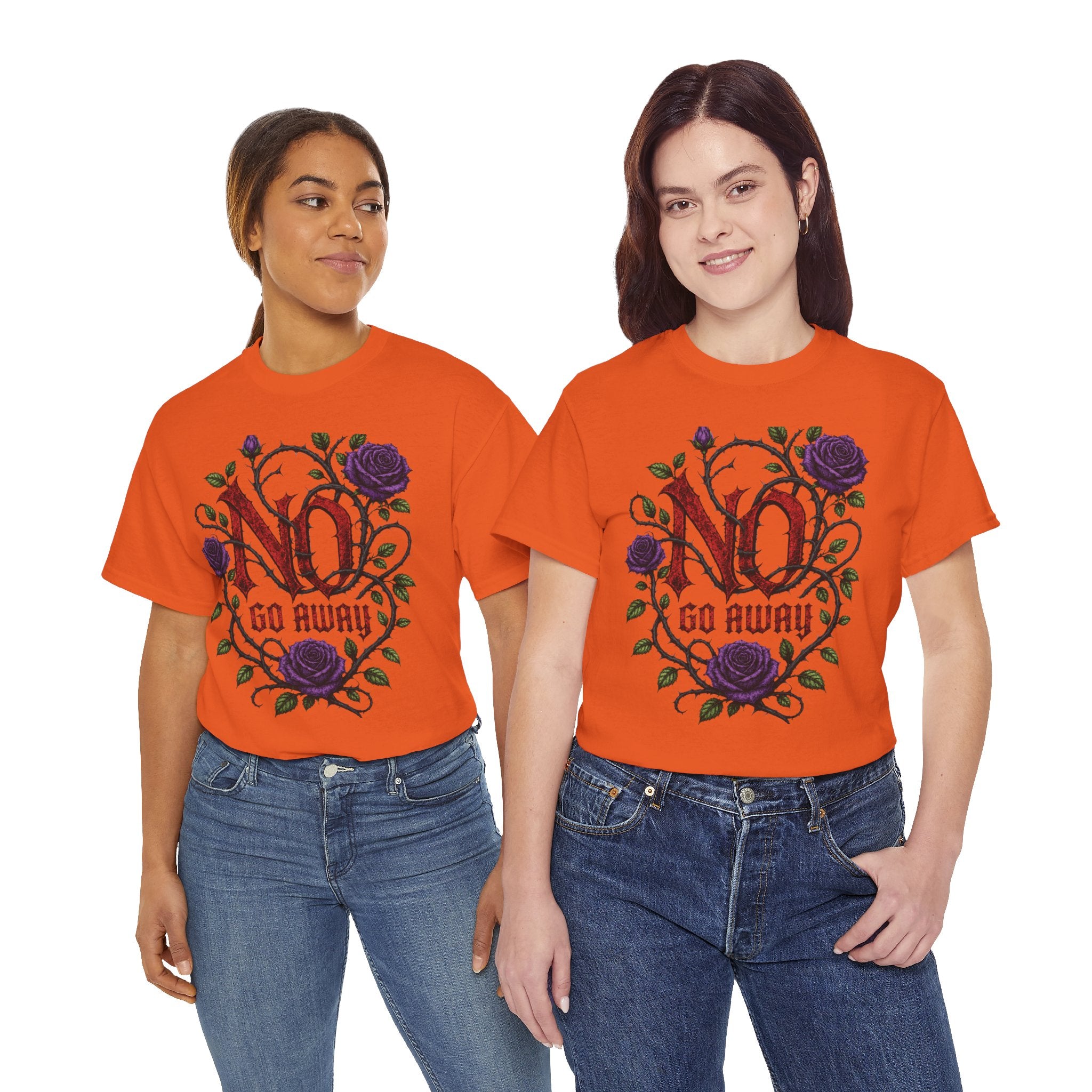 No Go Away T-Shirt | Gothic Purple Roses, Dark Floral Typography