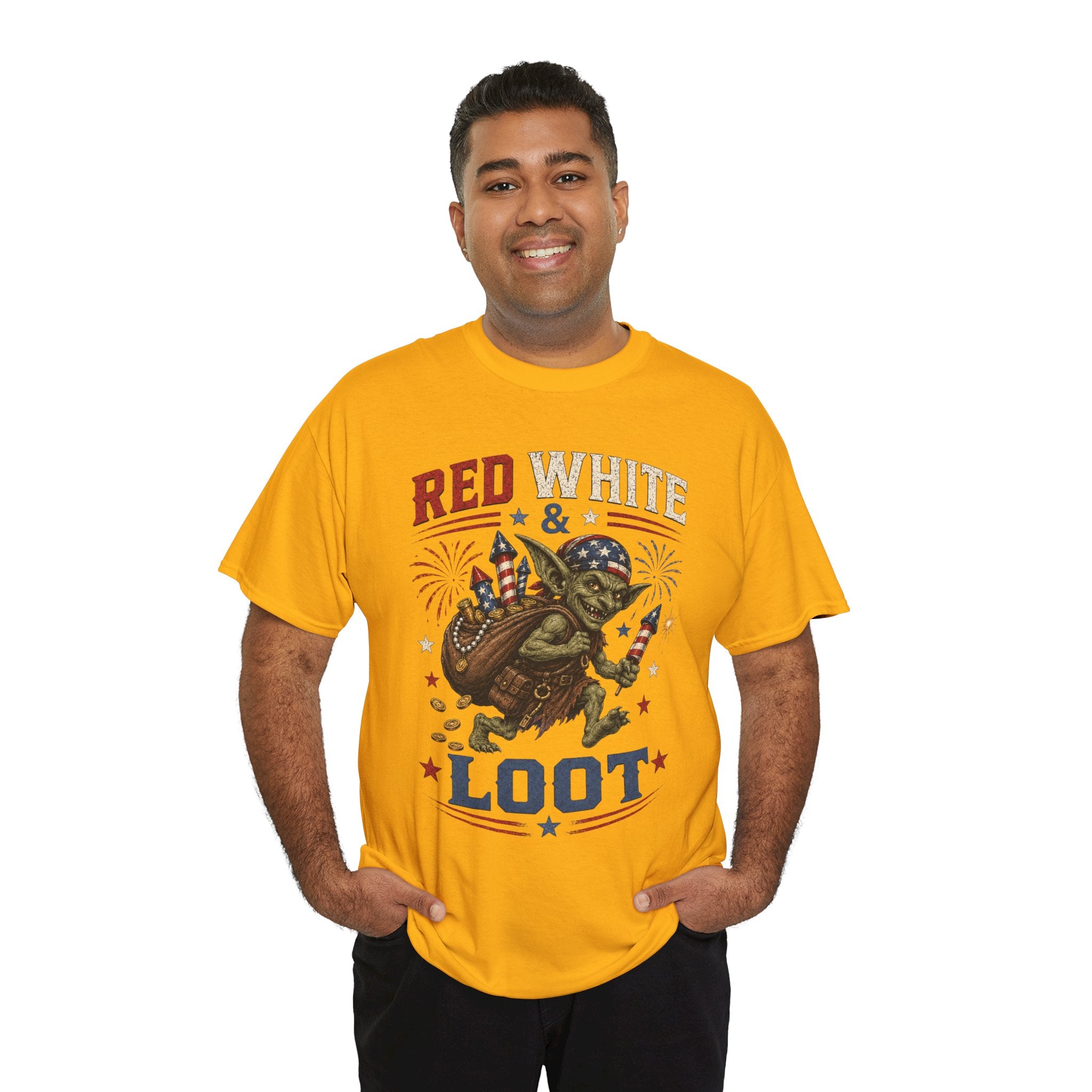 Red White & Loot Goblin Illustration Tee | Patriotic Fourth of July Shirt