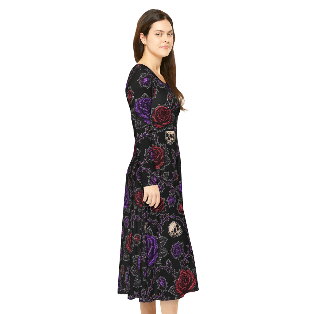 Gothic Skull & Roses Dress | Long Sleeve Floral Skull Pattern