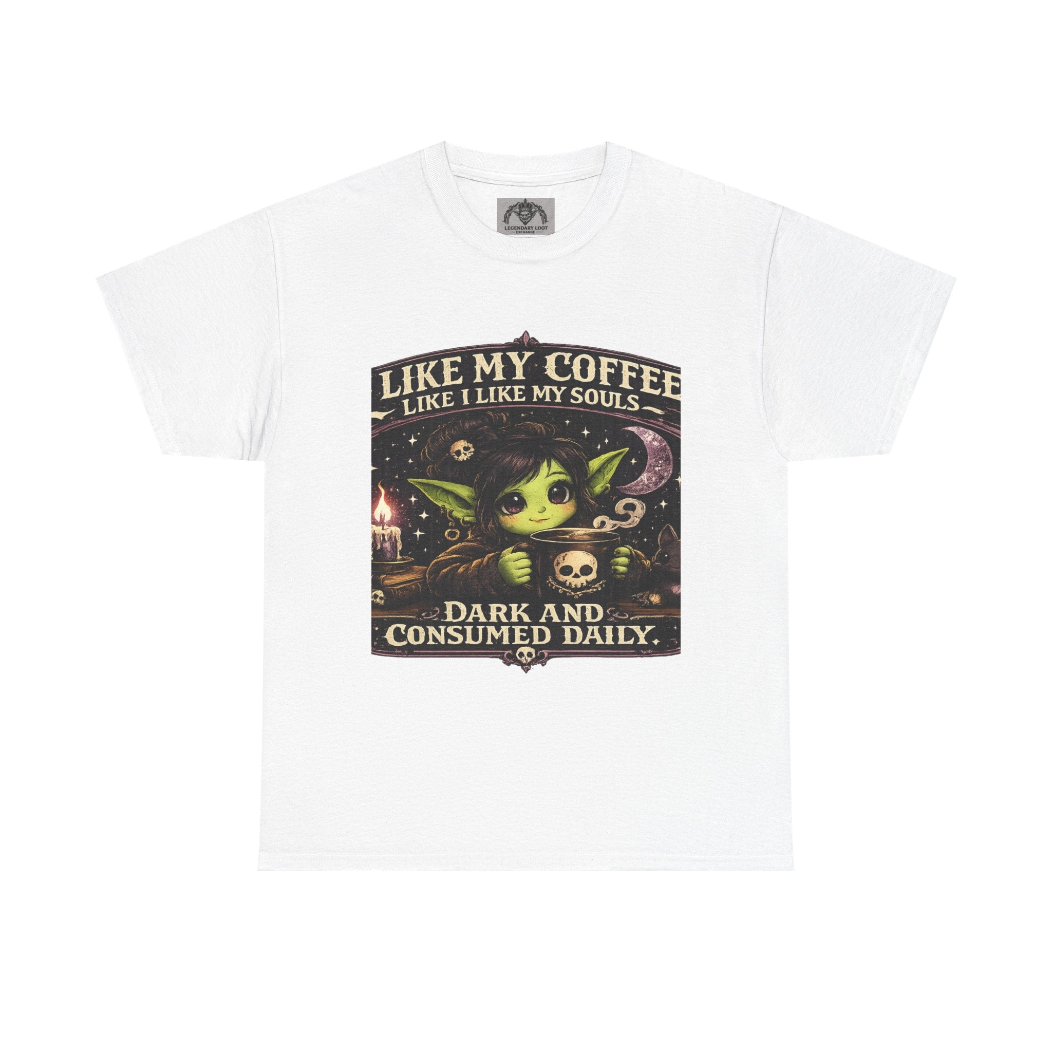Like My Coffee Tee — "Like My Coffee Like I Like My Souls: Dark and Consumed Daily" Gothic Graphic T-Shirt