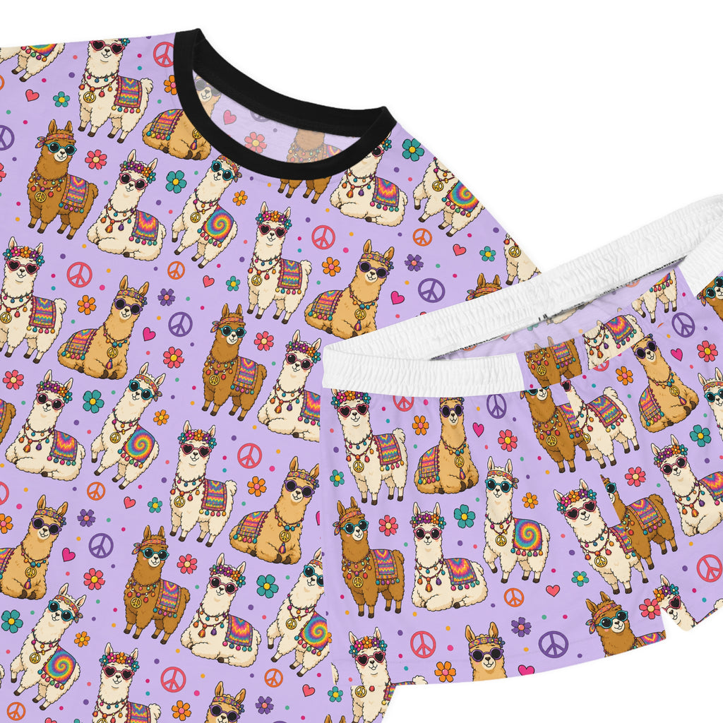 Llama Party Women’s Short Pajama Set — Cute Purple All-Over Print Sleepwear