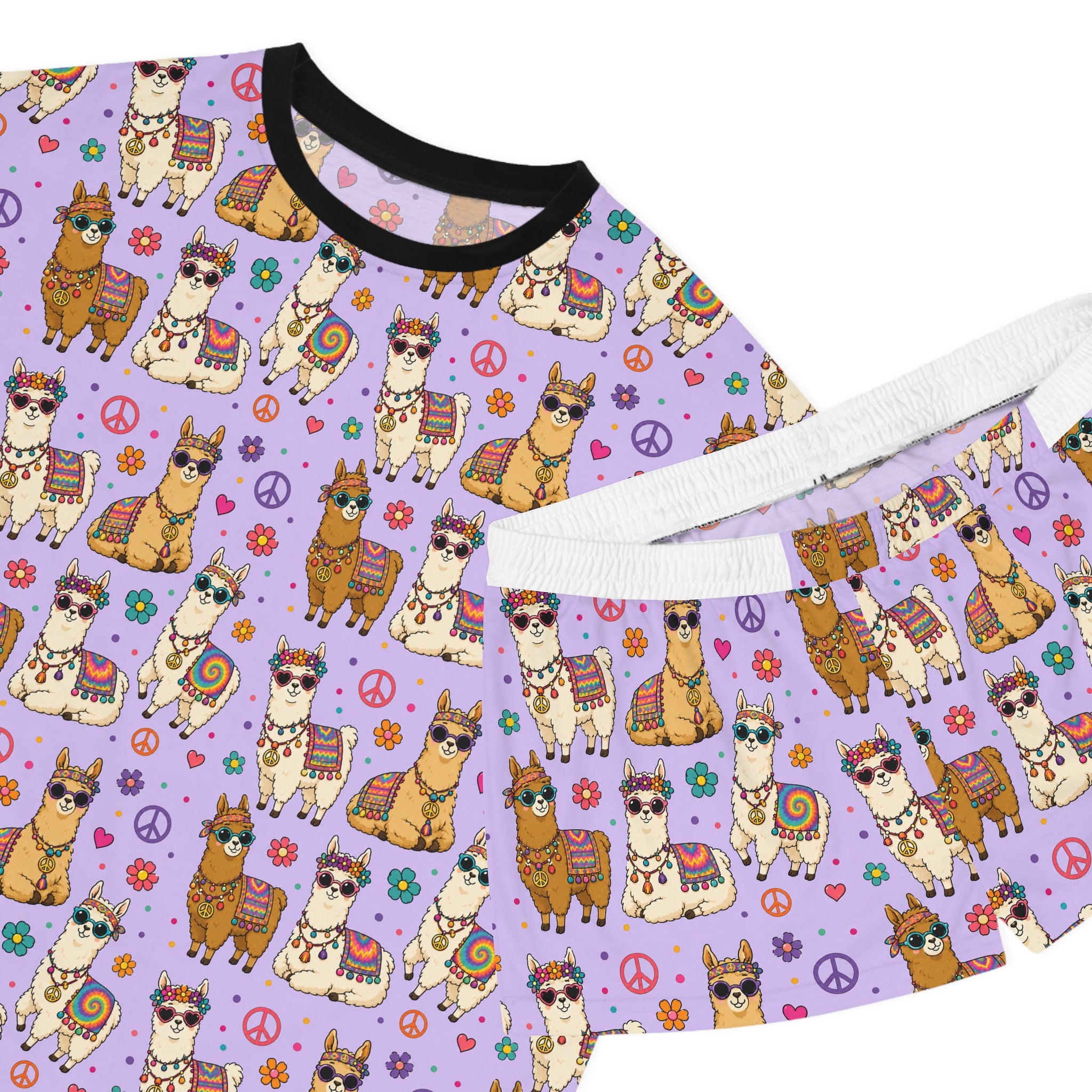 Llama Party Women’s Short Pajama Set — Cute Purple All-Over Print Sleepwear