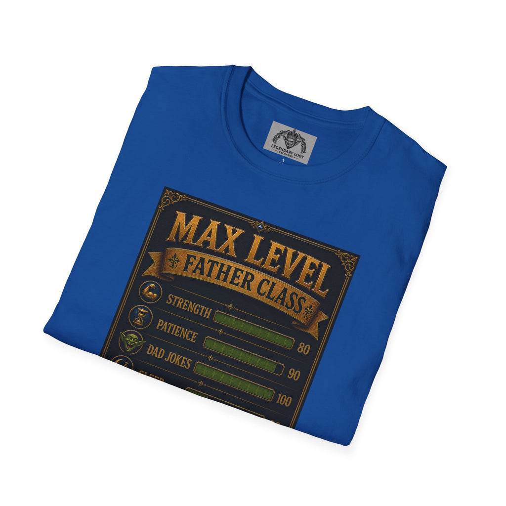T-Shirt — "Max Level Father Class" Funny Gamer Dad Shirt (Strength, Patience, Dad Jokes)