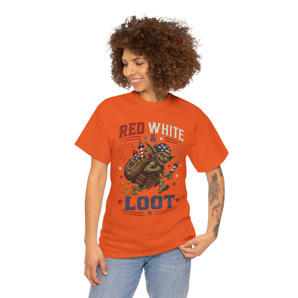 Red White & Loot Goblin Illustration Tee | Patriotic Fourth of July Shirt