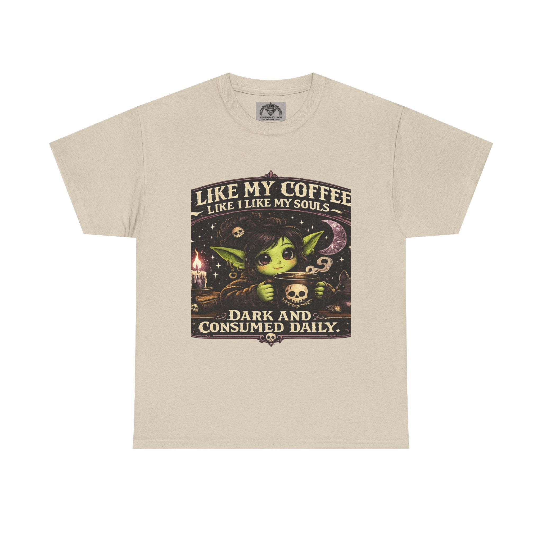 Like My Coffee Tee — "Like My Coffee Like I Like My Souls: Dark and Consumed Daily" Gothic Graphic T-Shirt